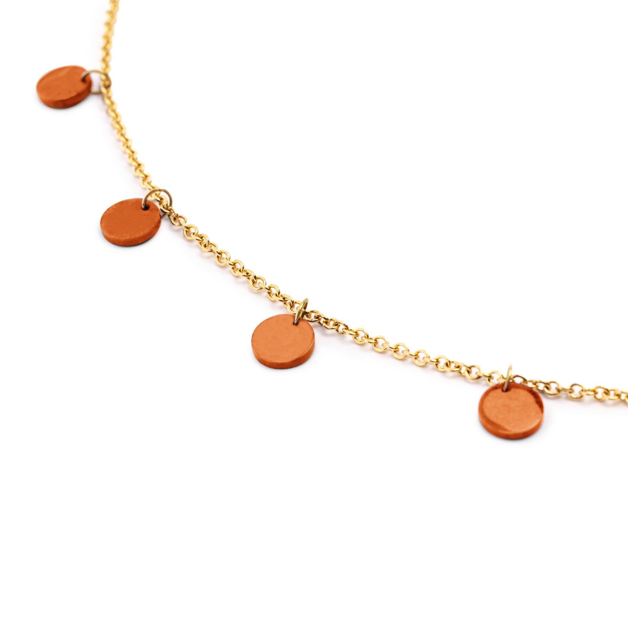 Uncut Alex Jona Coral Pendant Disc 18 Karat Yellow Gold Chain Necklace For Sale