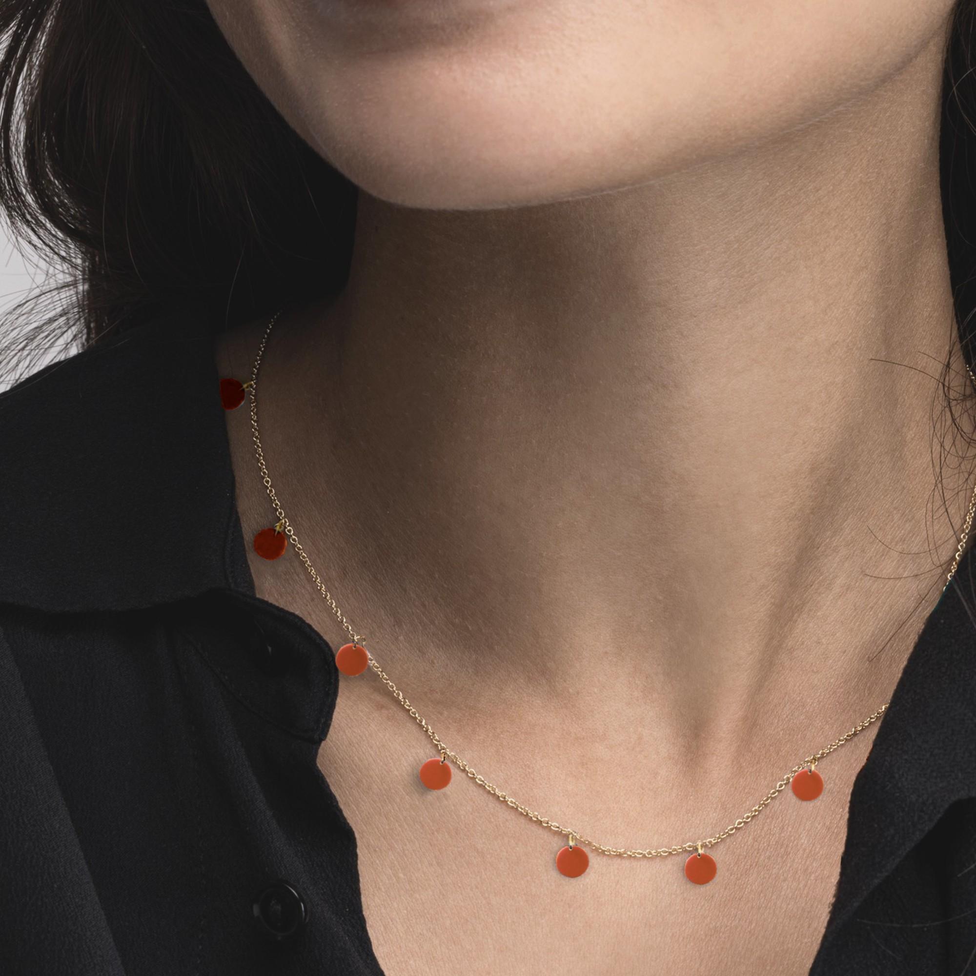 Alex Jona Coral Pendant Disc 18 Karat Yellow Gold Chain Necklace In Fair Condition For Sale In Lugano, CH