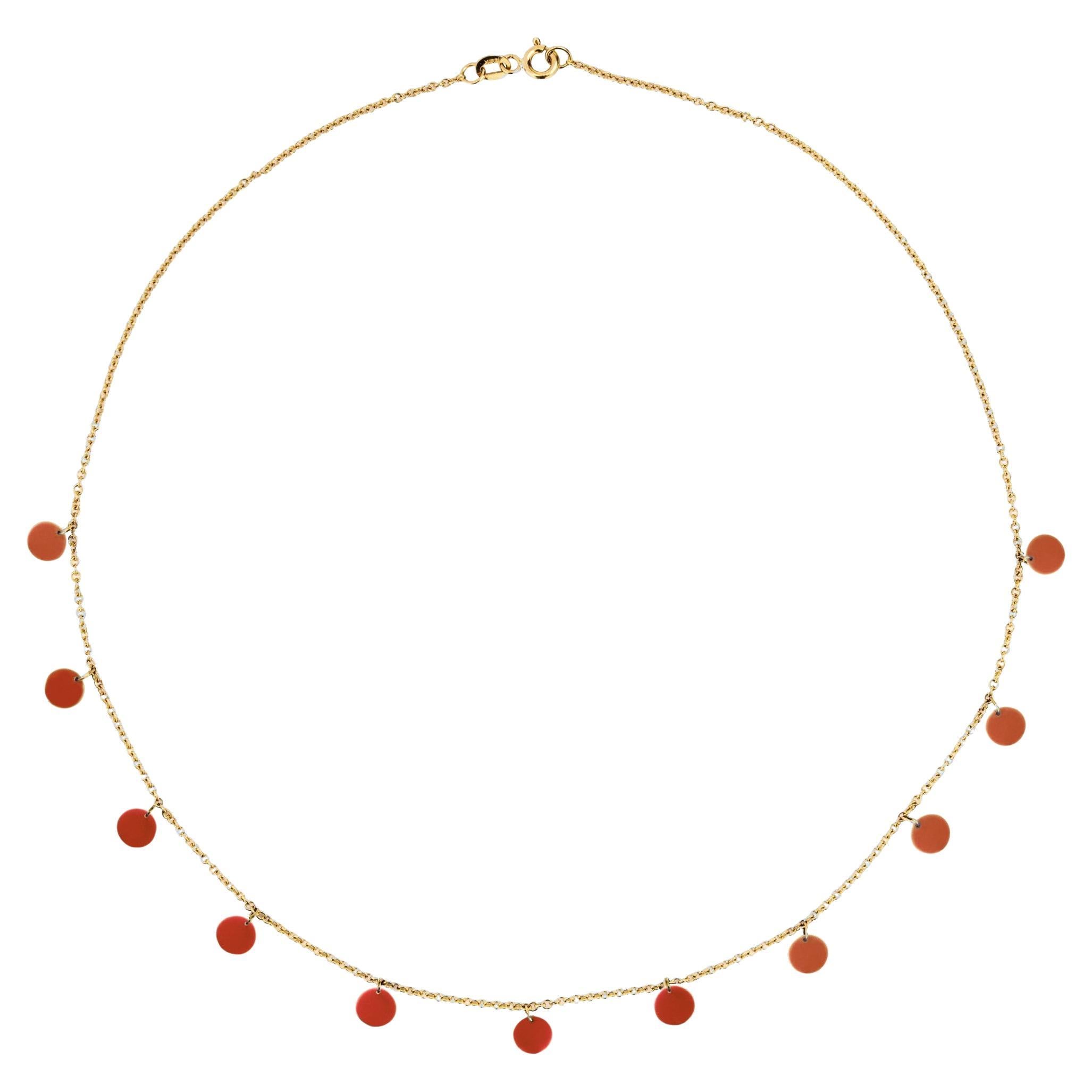 Alex Jona Coral Pendant Disc 18 Karat Yellow Gold Chain Necklace