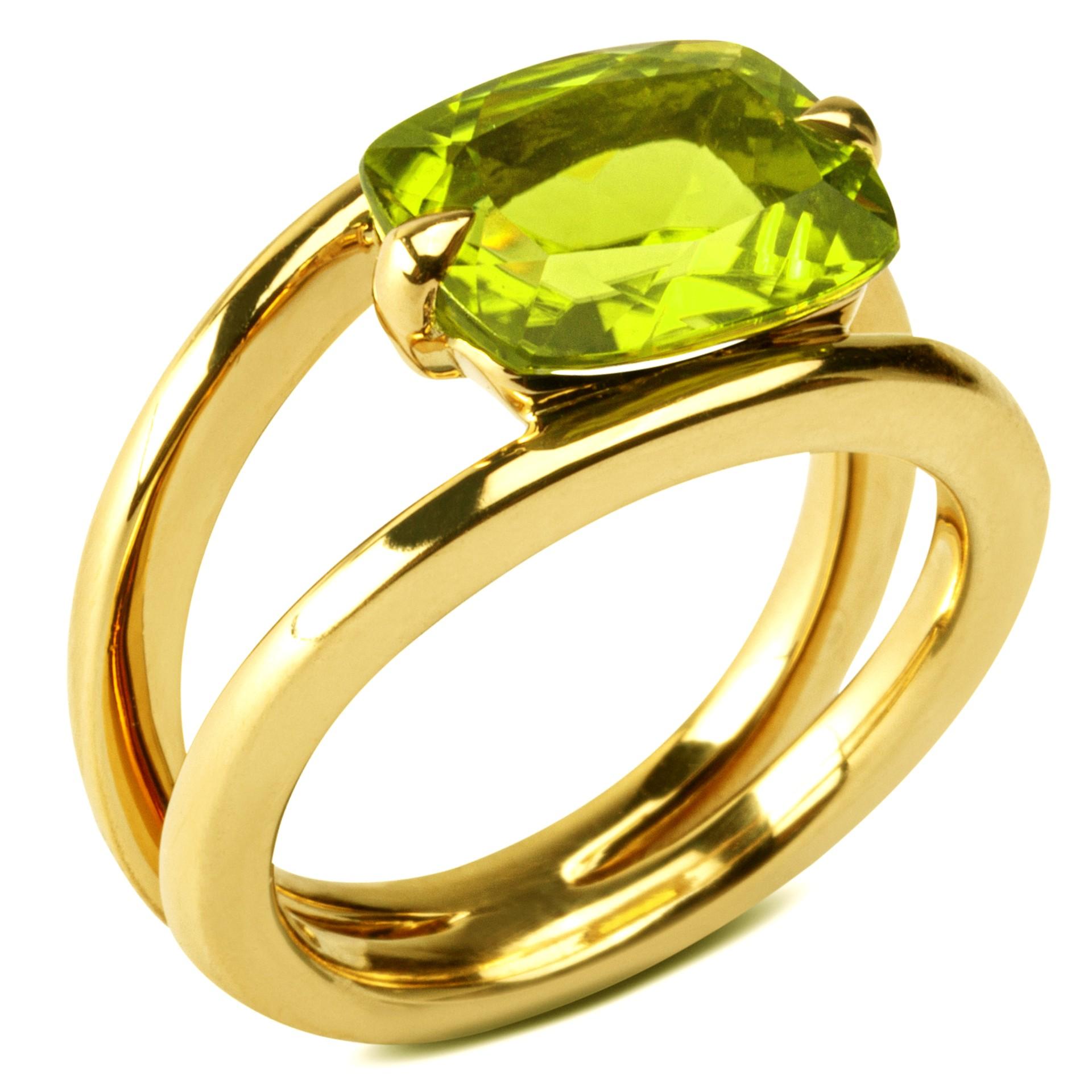 Oval Cut Alex Jona Peridot 18 Karat Yellow Gold Solitaire Open Band Ring For Sale