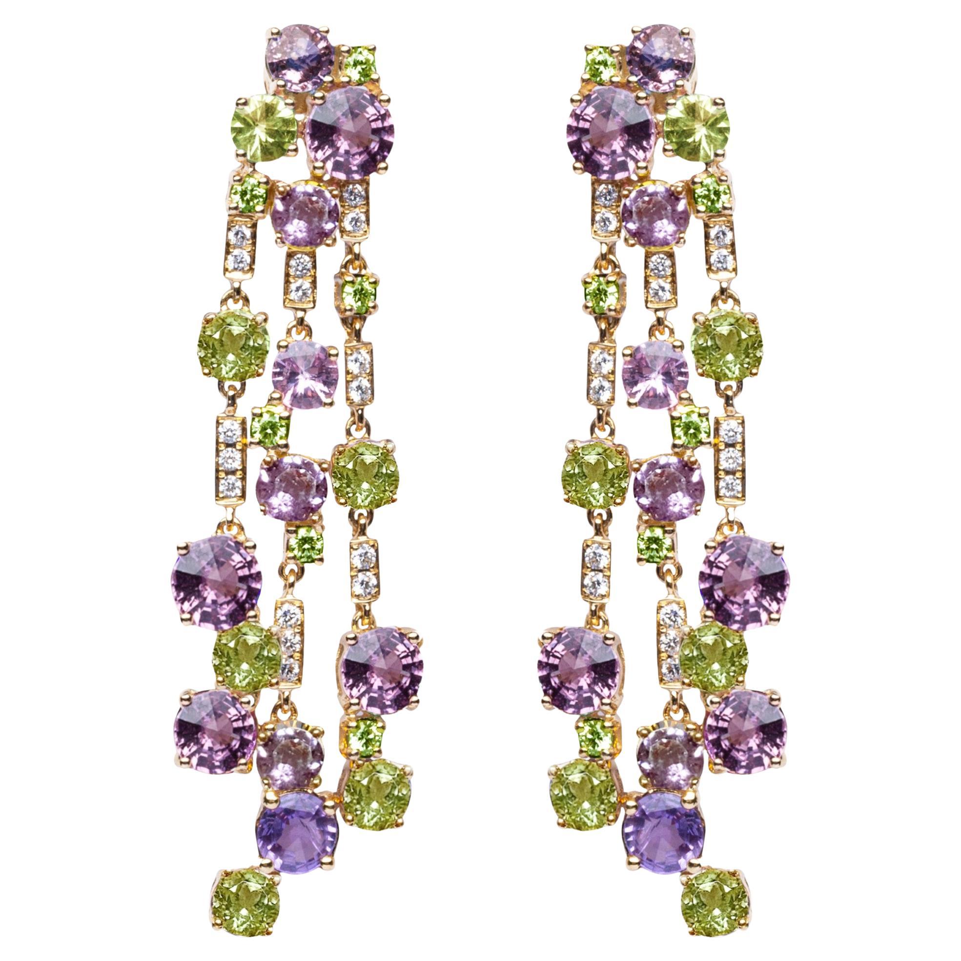 Alex Jona Orecchini a lampadario in oro giallo 18 carati con diamante e peridoto in vendita