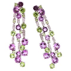 Alex Jona Peridot Amethyst White Diamond 18 Karat White Gold Chandelier Earrings