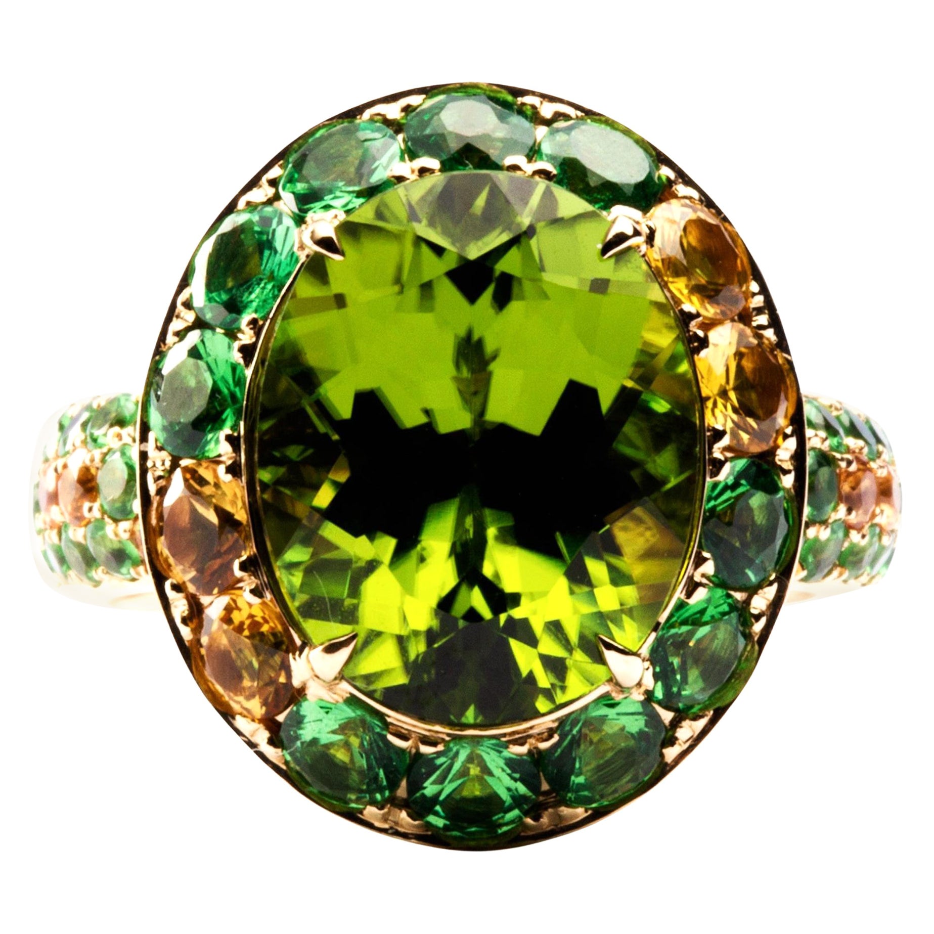 18 Karat Gelbgold Ring Alex Jona Peridot orangefarbener Saphir gelber Saphir