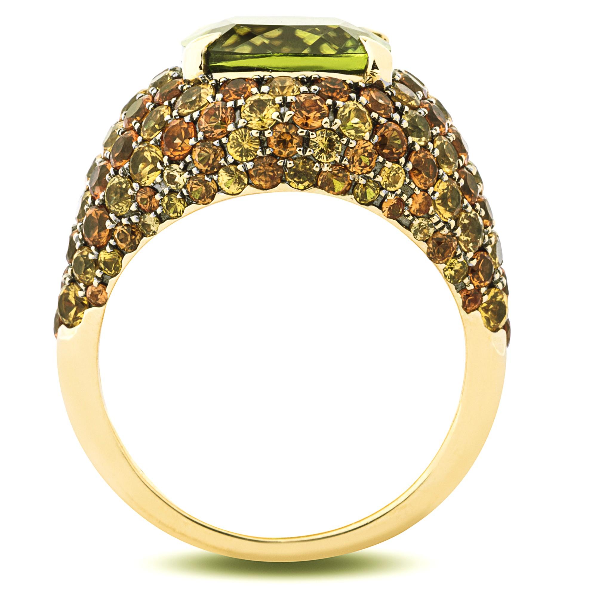 Alex Jona Bague dôme en or jaune 18 carats avec péridots orange et jaune et saphirs en vente 1