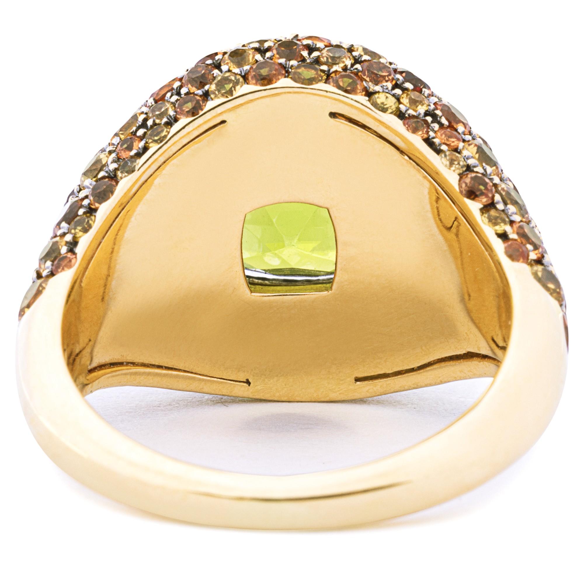 Alex Jona Peridot Orange & Yellow Sapphire 18 Karat Yellow Gold Dome Ring For Sale 1