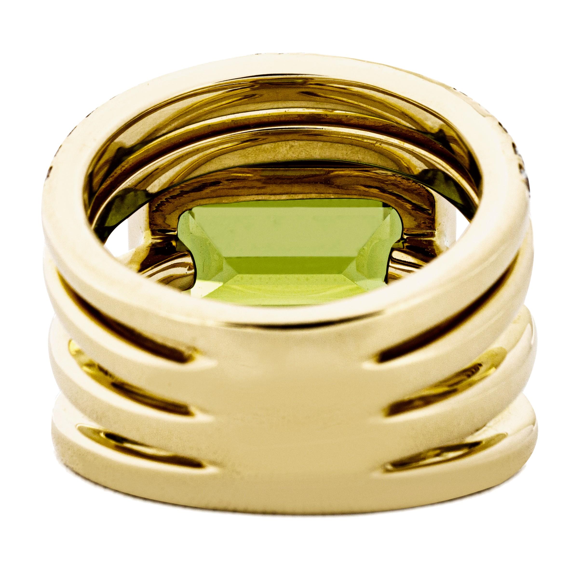 Alex Jona Peridot White Diamond 18 Karat Yellow Gold Band Ring For Sale 2
