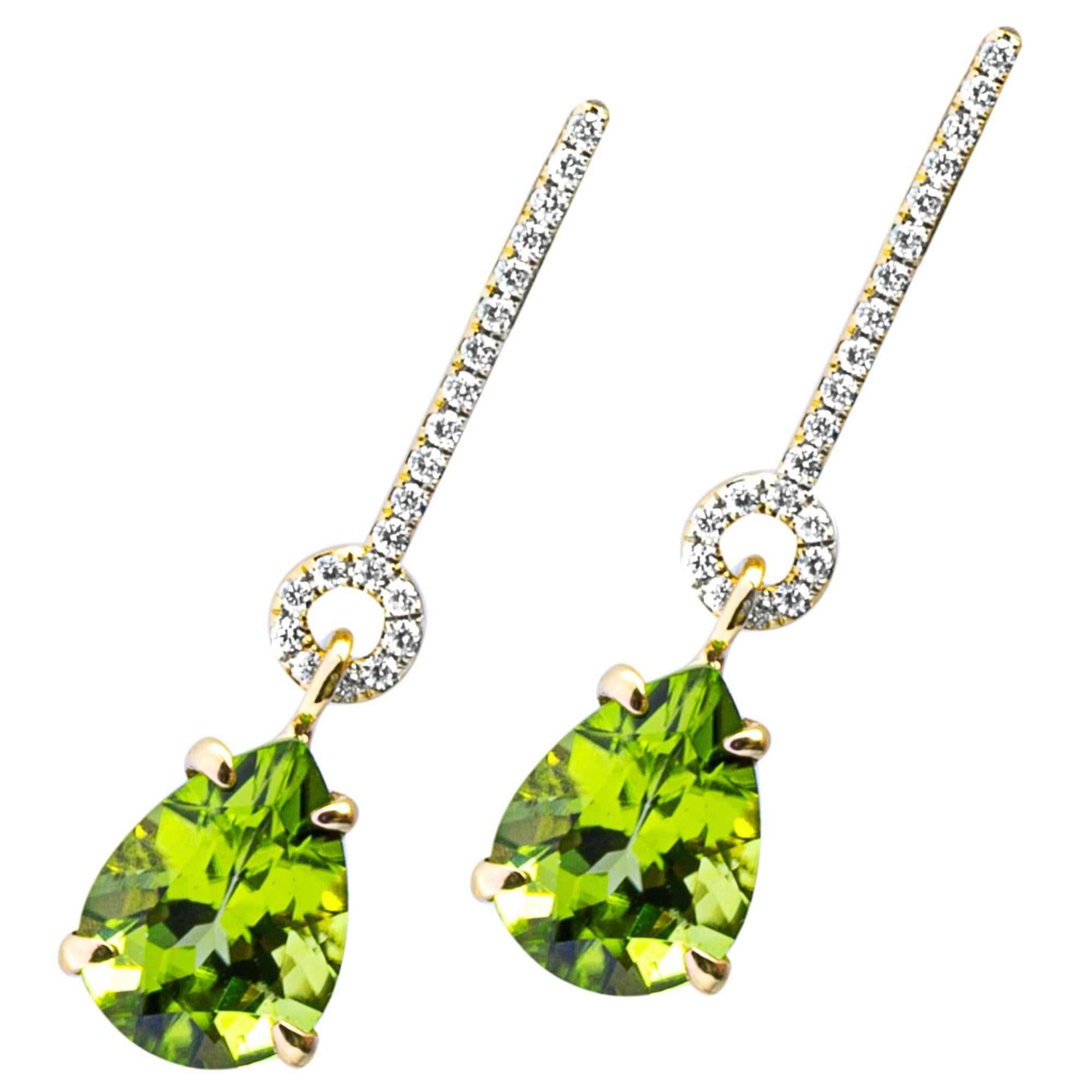 Alex Jona Peridot White Diamond 18 Karat Yellow Gold Drop Earrings For Sale