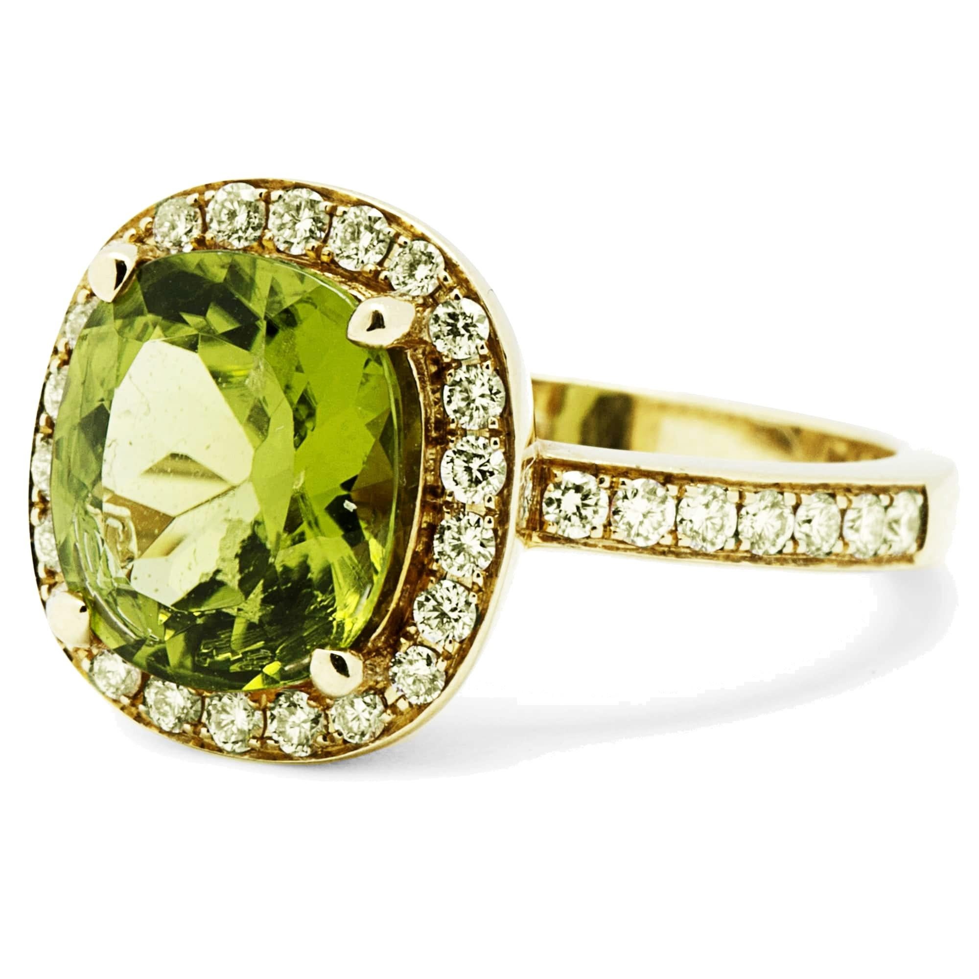 Round Cut Alex Jona Peridot White Diamond 18 Karat Yellow Gold Ring For Sale