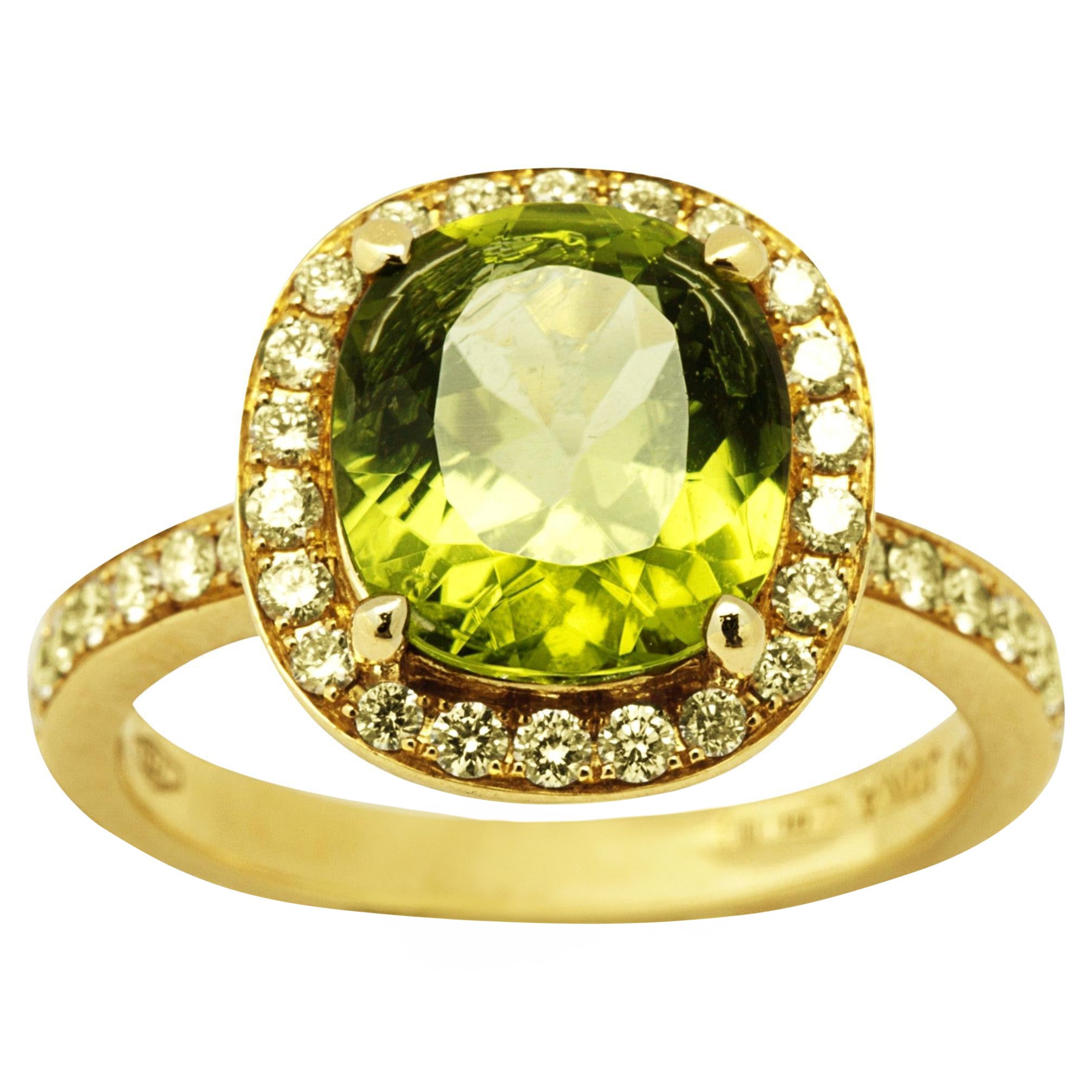 Anello Alex Jona con peridoto e diamante bianco in oro giallo 18 carati in vendita