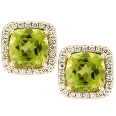 Alex Jona Peridot White Diamond 18 Karat Yellow Gold Stud Earrings