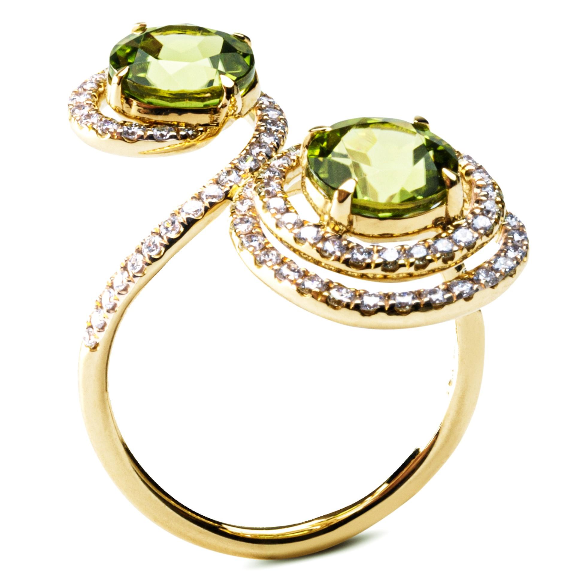 Women's or Men's Alex Jona Peridot White Diamond 18 Karat Yellow Gold Swirl Ring For Sale