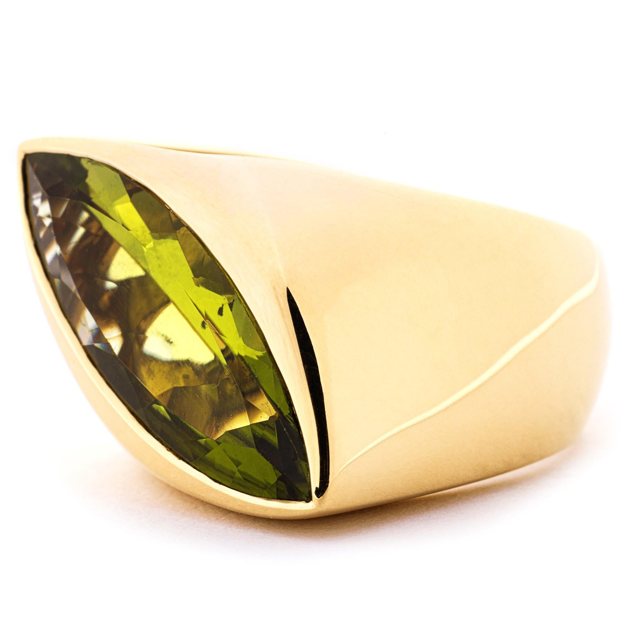 Marquise Cut Alex Jona Peridot Yellow Gold Band Ring For Sale