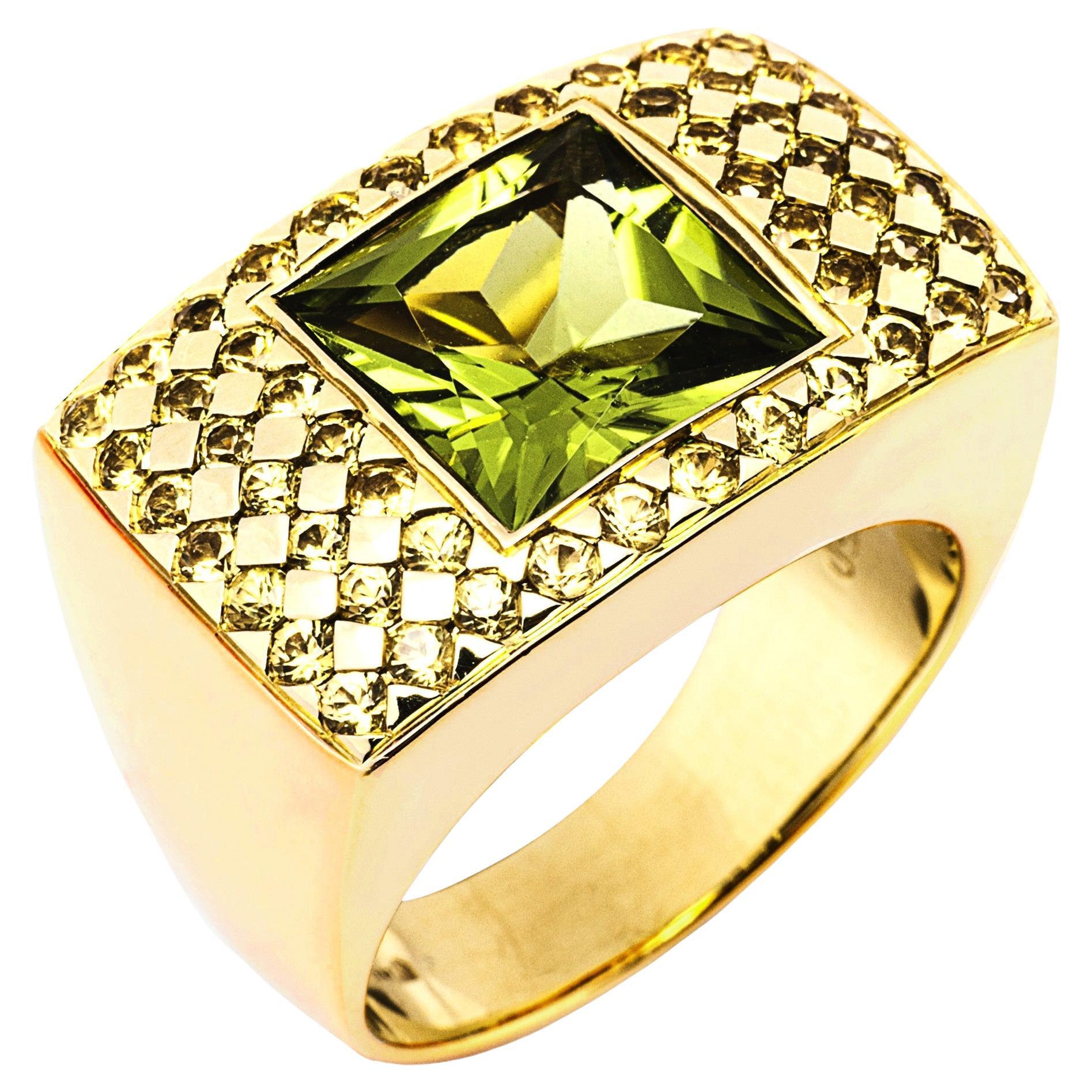 Alex Jona Peridot Yellow Sapphire 18 Karat Yellow Gold Ring Band For Sale