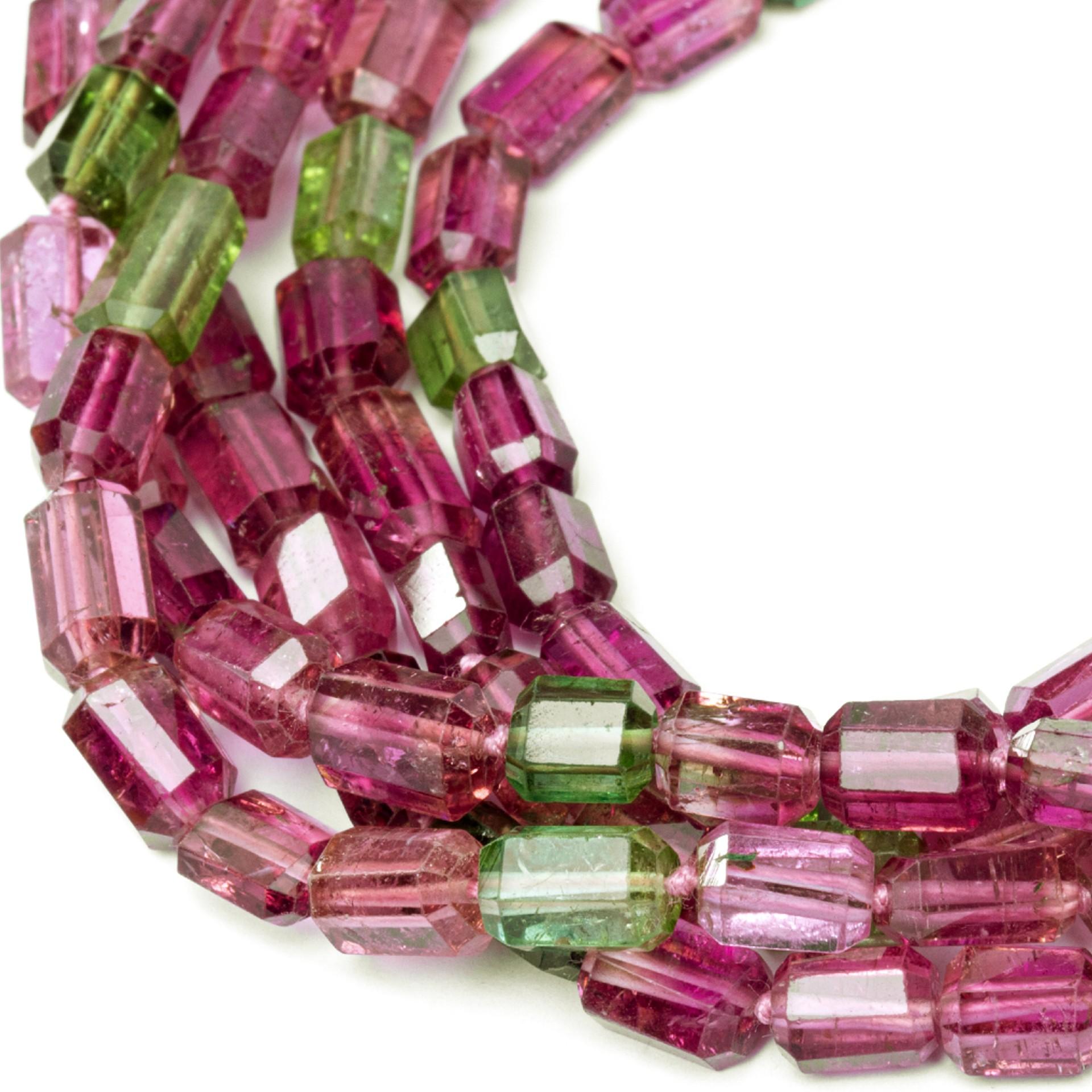 Women's Alex Jona Pink Green Tourmaline 18 Karat Gold Five Strand Necklace For Sale