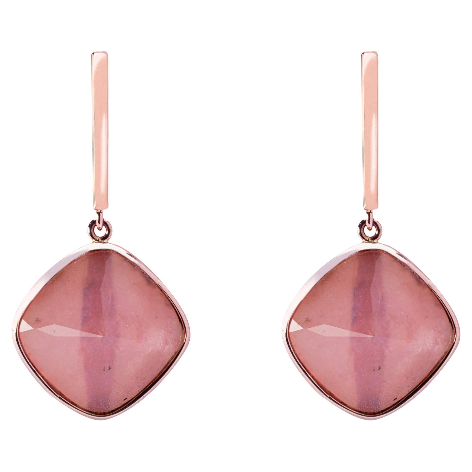 Alex Jona, pendants d'oreilles en or rose 18 carats, opale rose et quartz