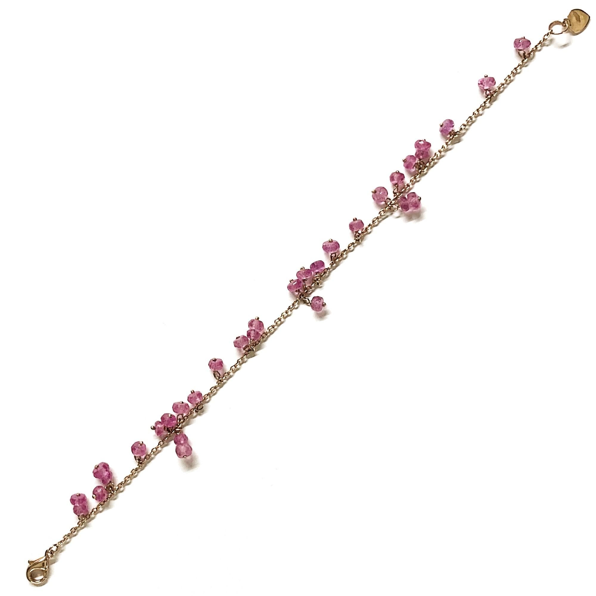 Taglio briolette Bracciale in oro rosa 18 carati con zaffiro rosa Alex Jona in vendita