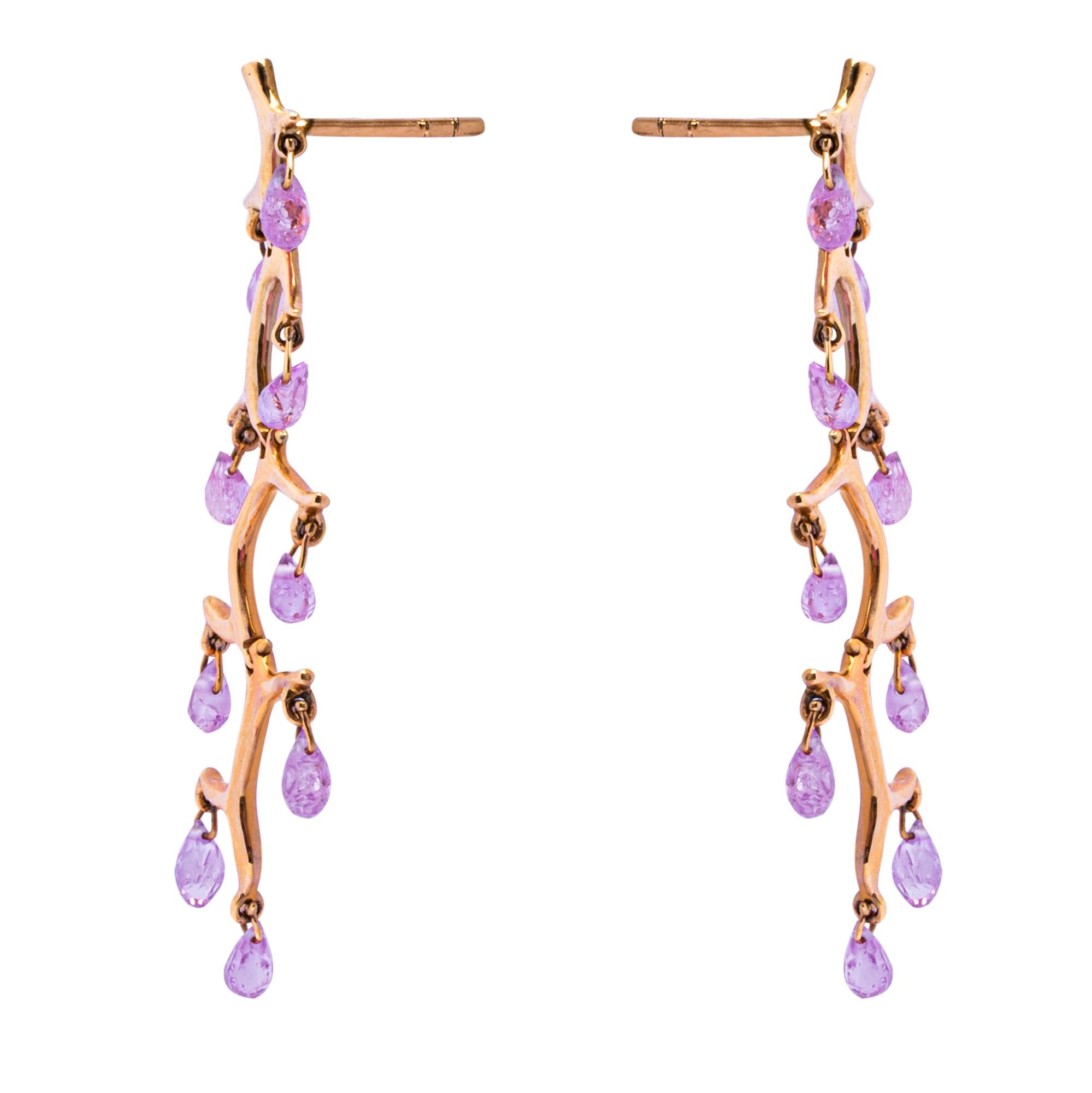 Briolette Cut Alex Jona Pink Sapphire 18 Karat Rose Gold Chandelier Earrings For Sale