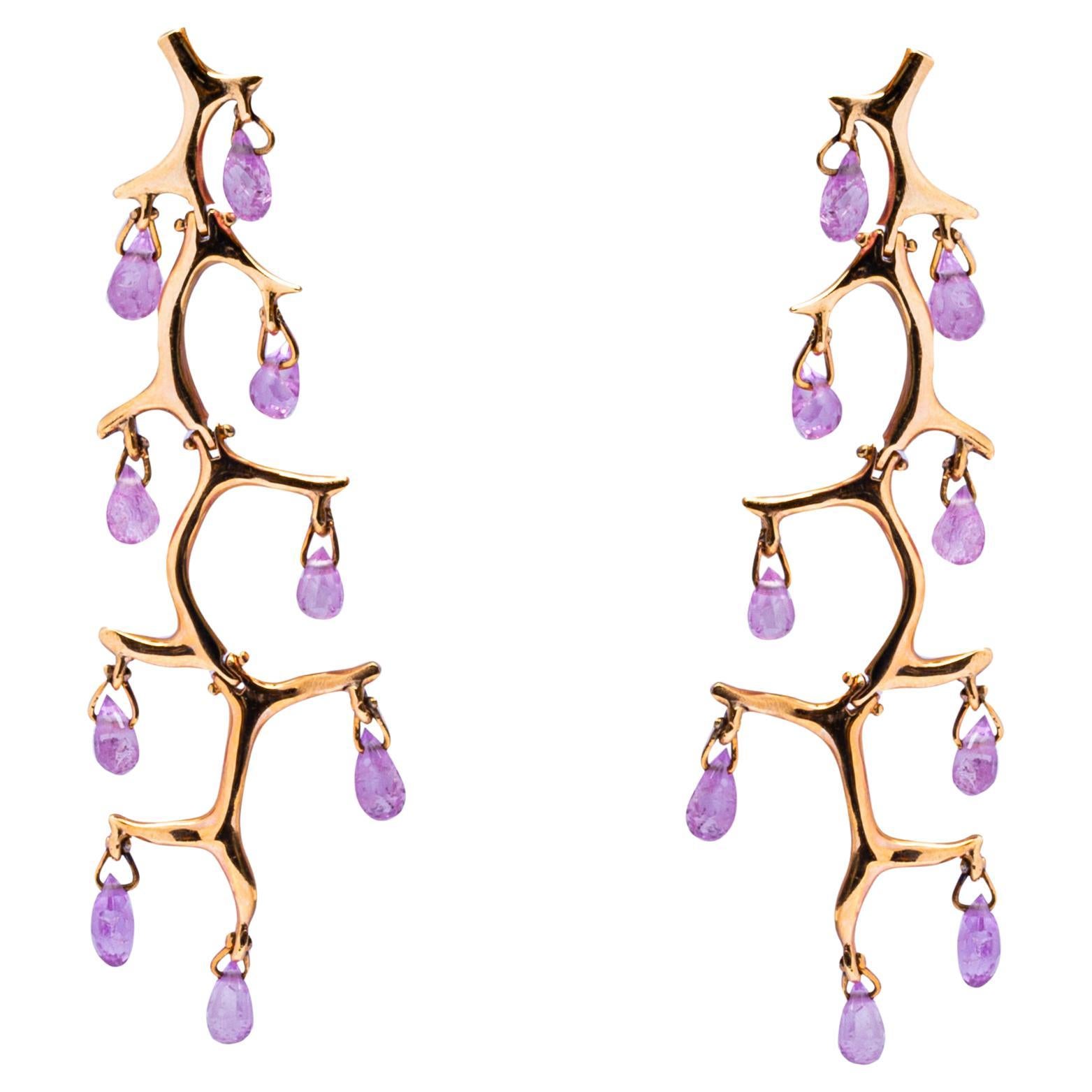 Alex Jona Pink Sapphire 18 Karat Rose Gold Chandelier Earrings For Sale