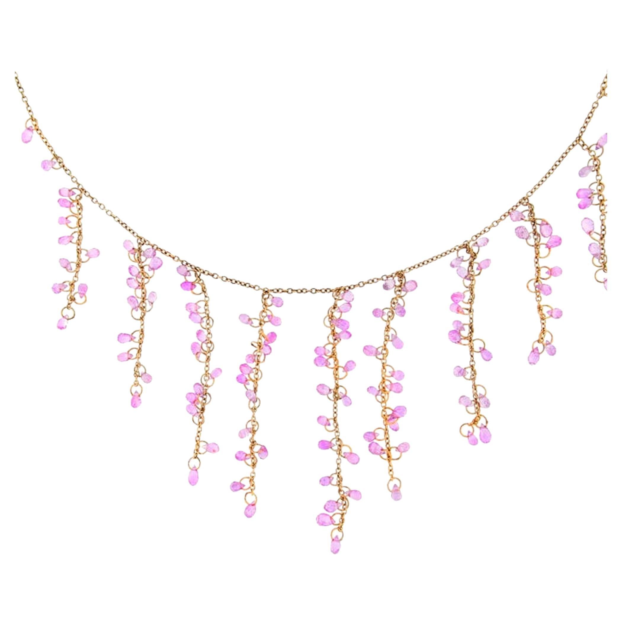 Halskette mit baumelnden Tropfen aus 18 Karat Roségold mit rosa Saphir