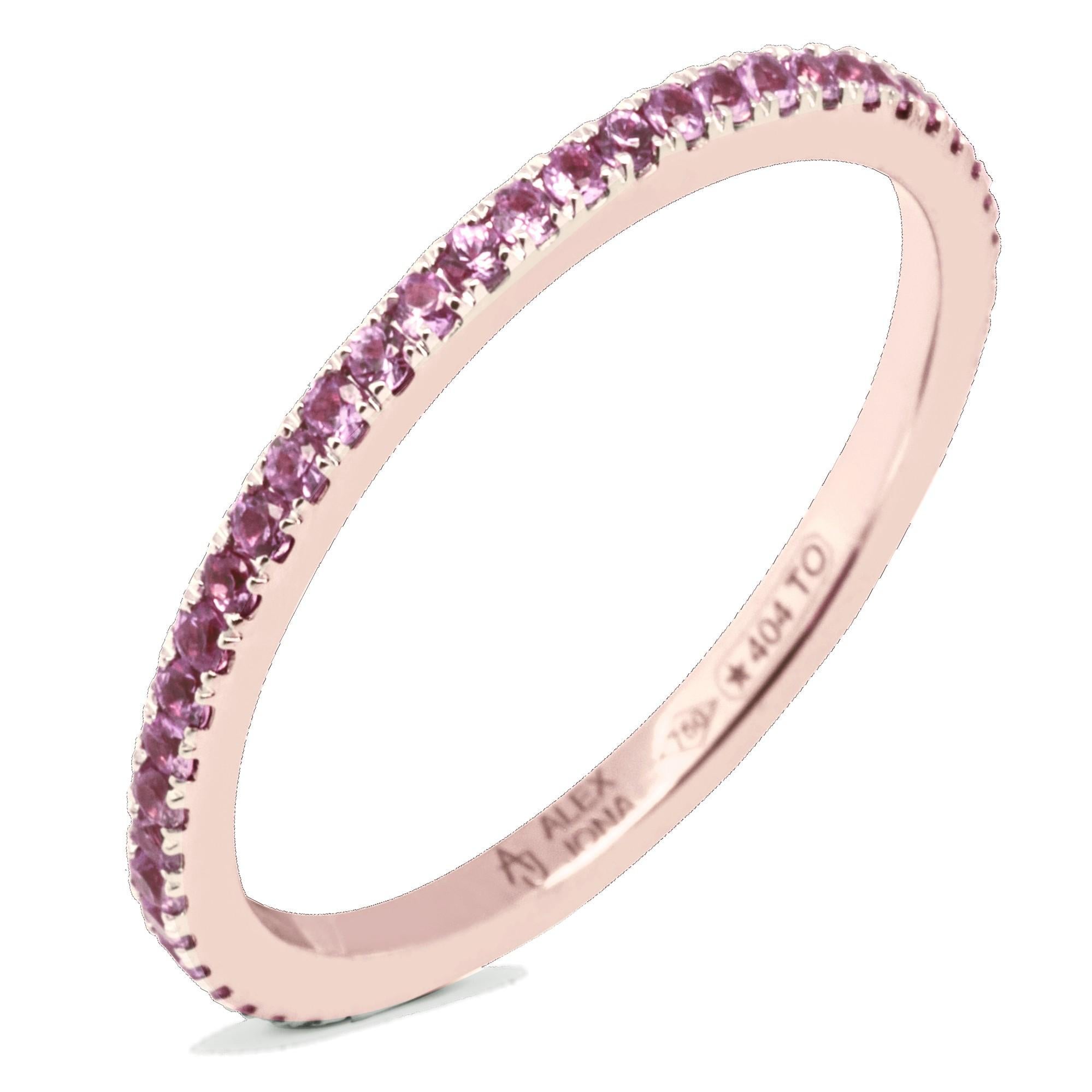 Round Cut Alex Jona Pink Sapphire 18 Karat Rose Gold Eternity Band Ring For Sale