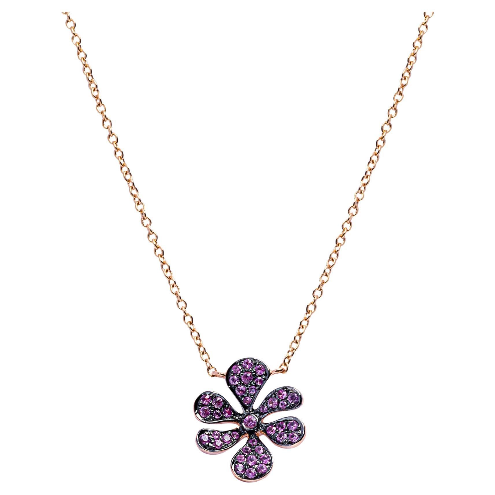 Alex Jona Pink Sapphire 18 Karat Rose Gold Flower Pendant Necklace