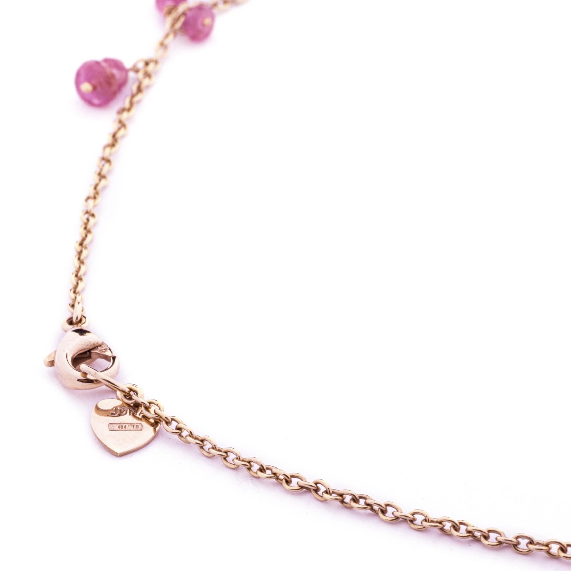 Bead Alex Jona Faceted Pink Sapphire 18 Karat Rose Gold Necklace For Sale