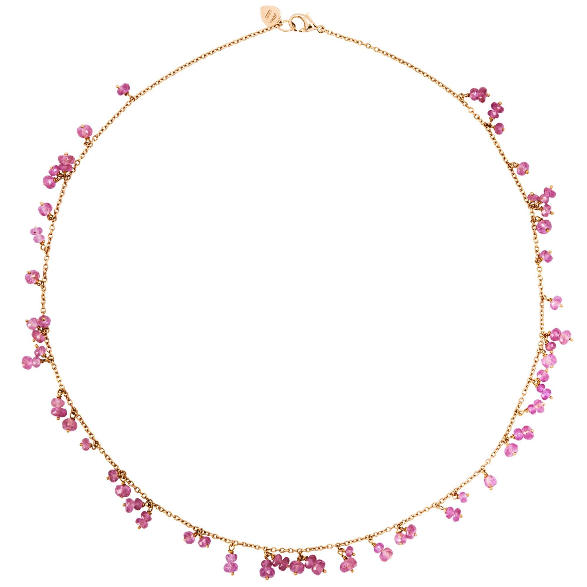 Alex Jona Faceted Pink Sapphire 18 Karat Rose Gold Necklace For Sale