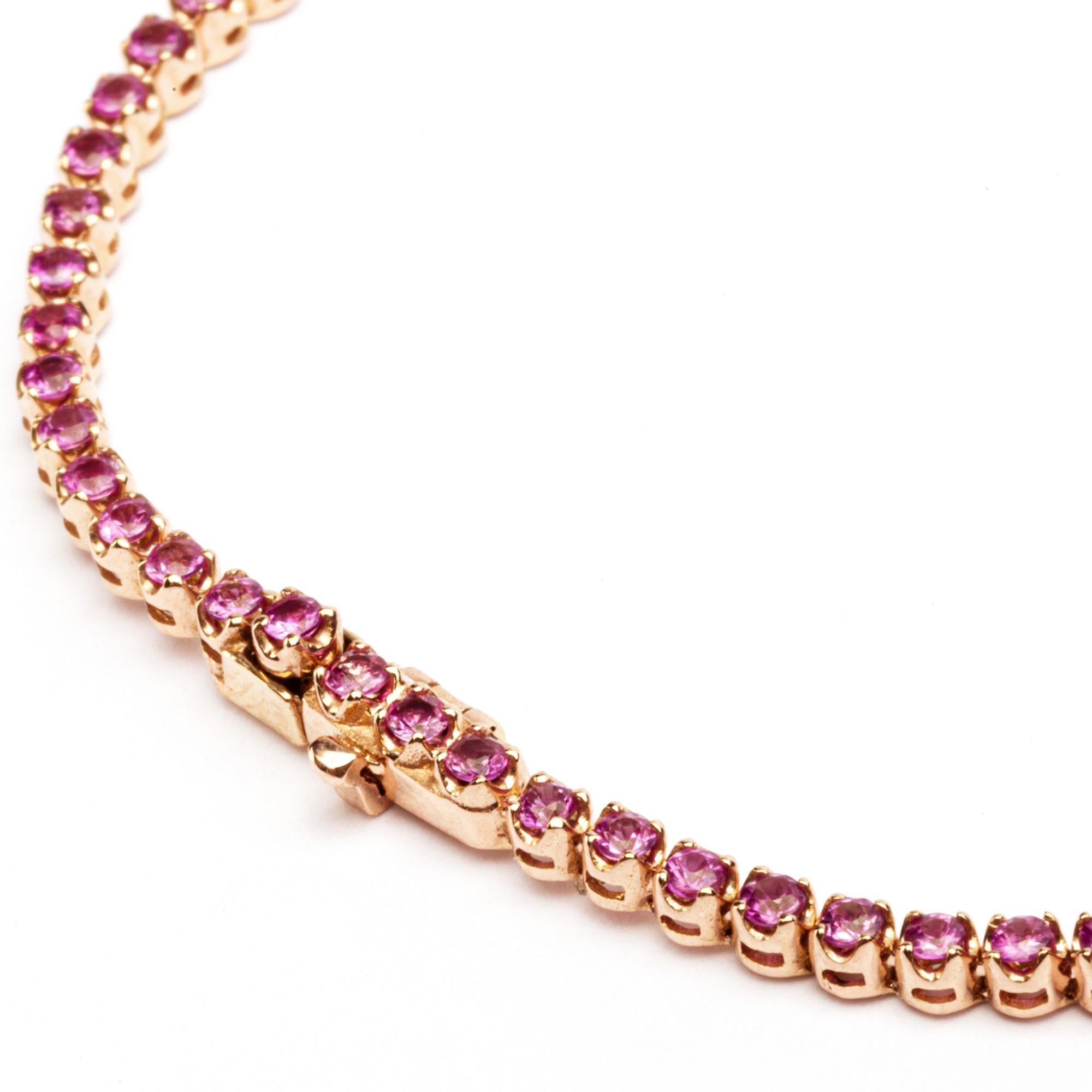 Alex Jona Pink Sapphire 18 Karat Rose Gold Tennis Bracelet In New Condition For Sale In Lugano, CH