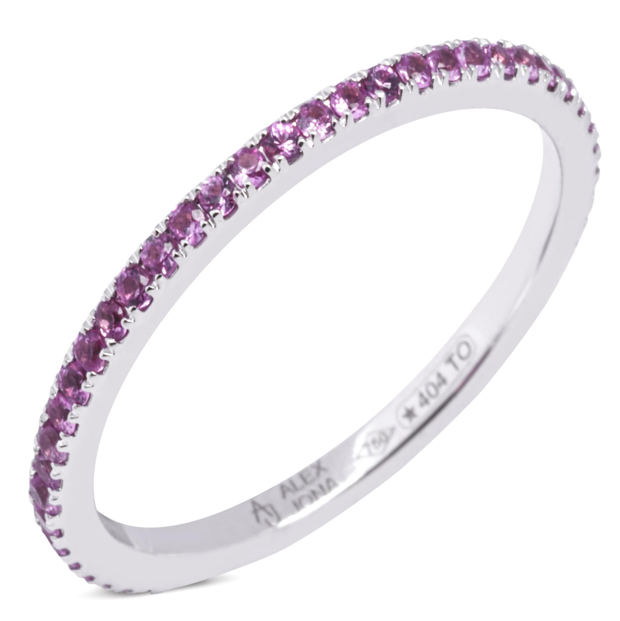 Round Cut Alex Jona Pink Sapphire 18 Karat White Gold Eternity Band Ring For Sale