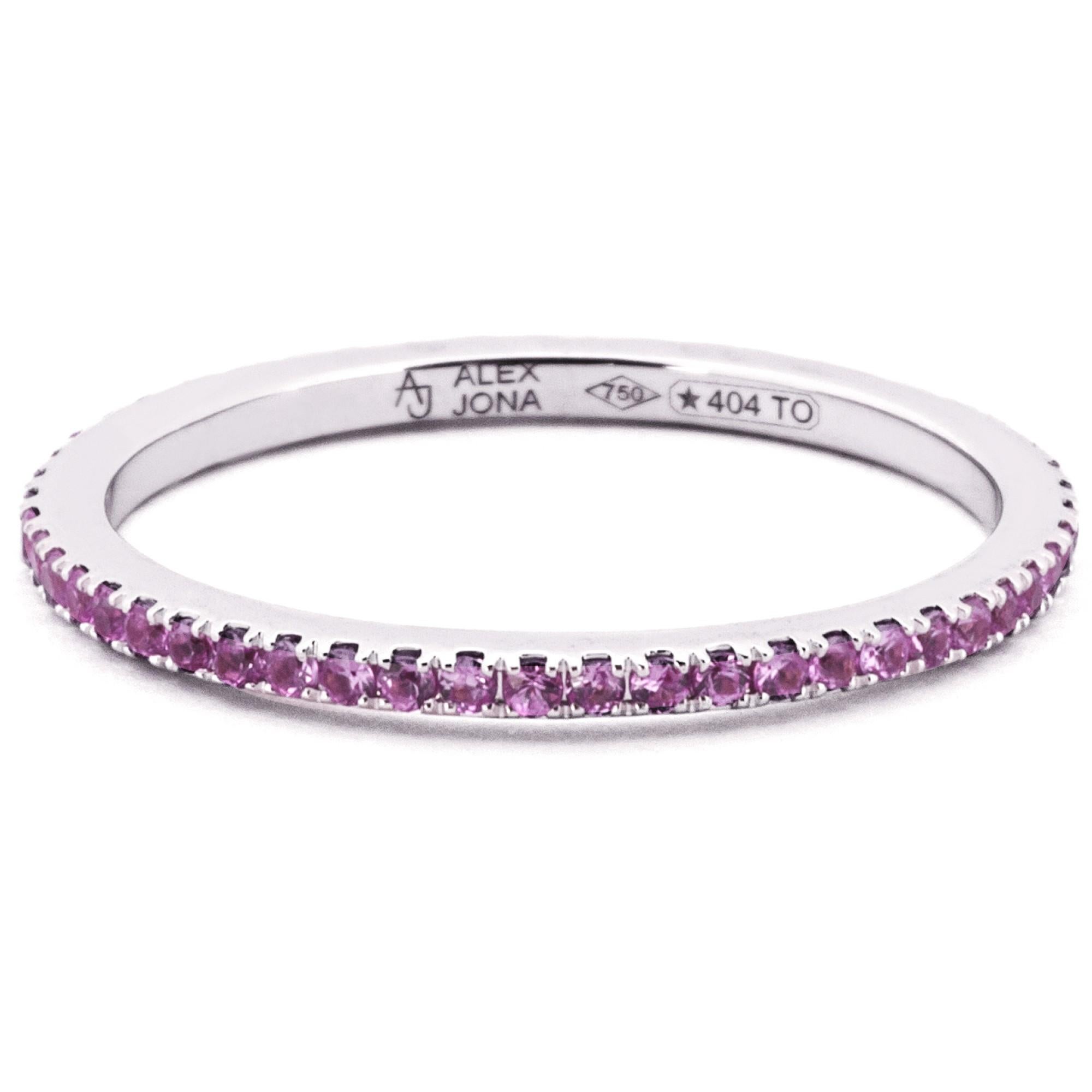 Alex Jona Pink Sapphire 18 Karat White Gold Eternity Band Ring In New Condition For Sale In Torino, IT