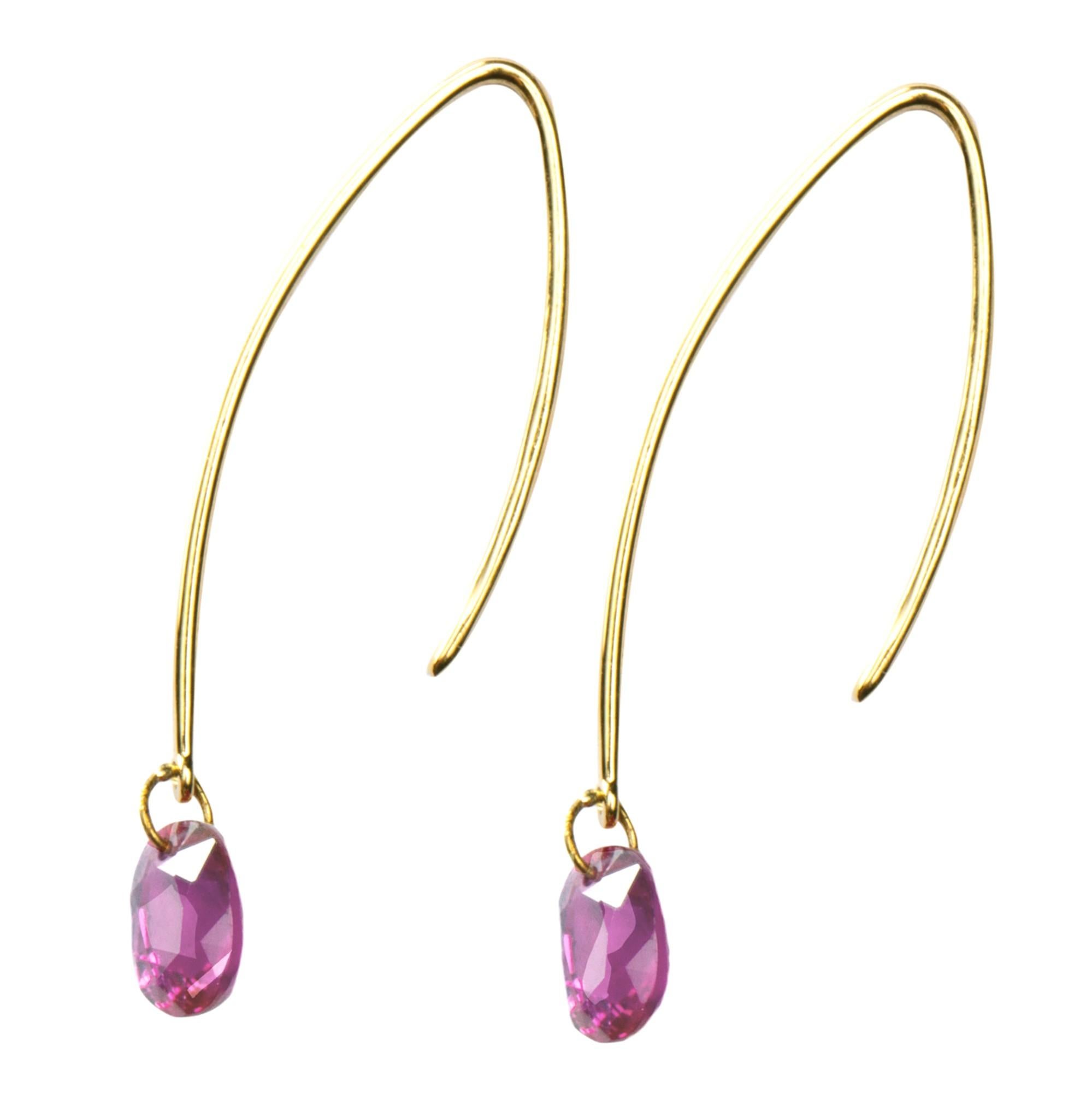 Shield Cut Alex Jona Pink Sapphire 18 Karat Yellow Gold Dangle Earrings For Sale