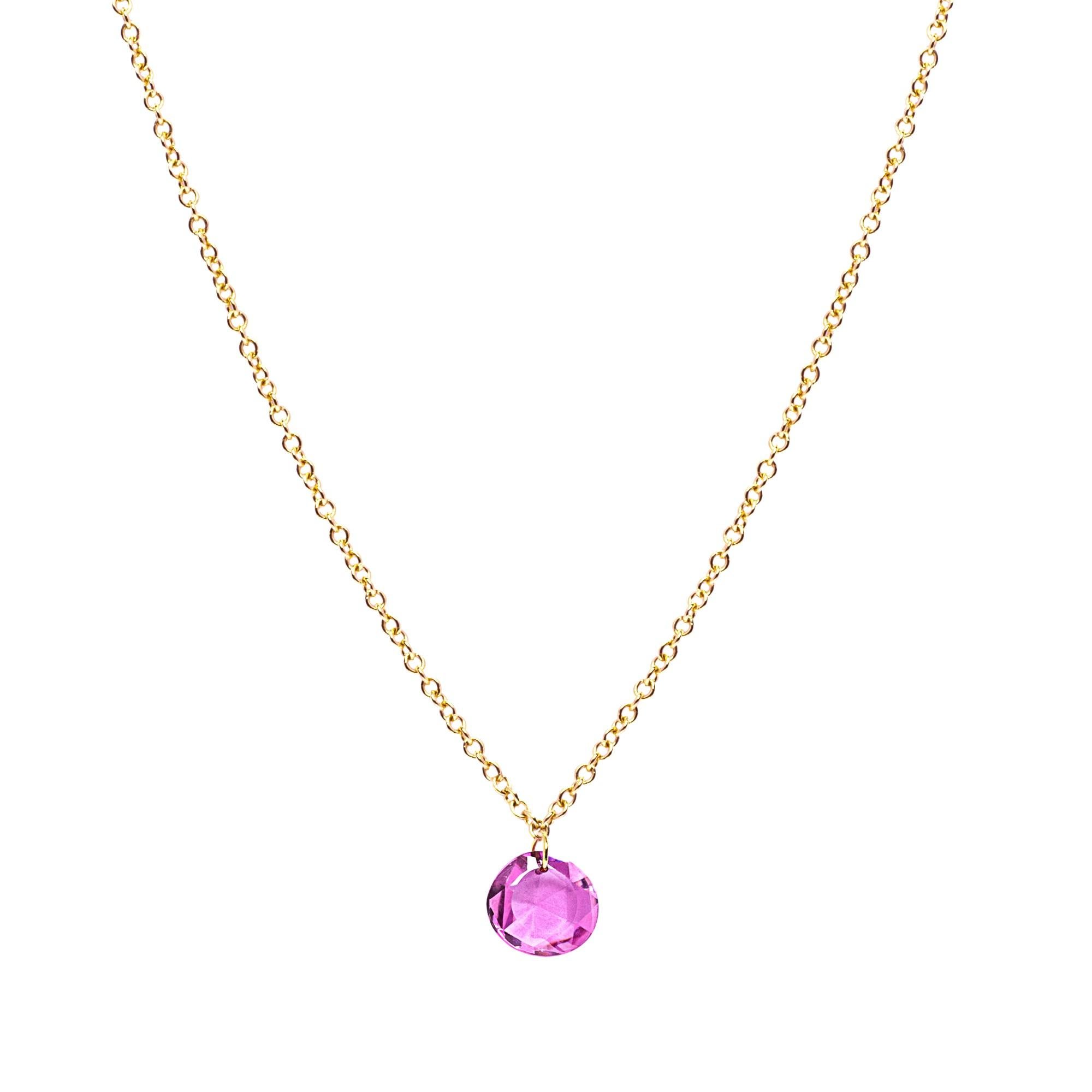 Round Cut Alex Jona Pink Sapphire 18 Karat Yellow Gold Necklace For Sale