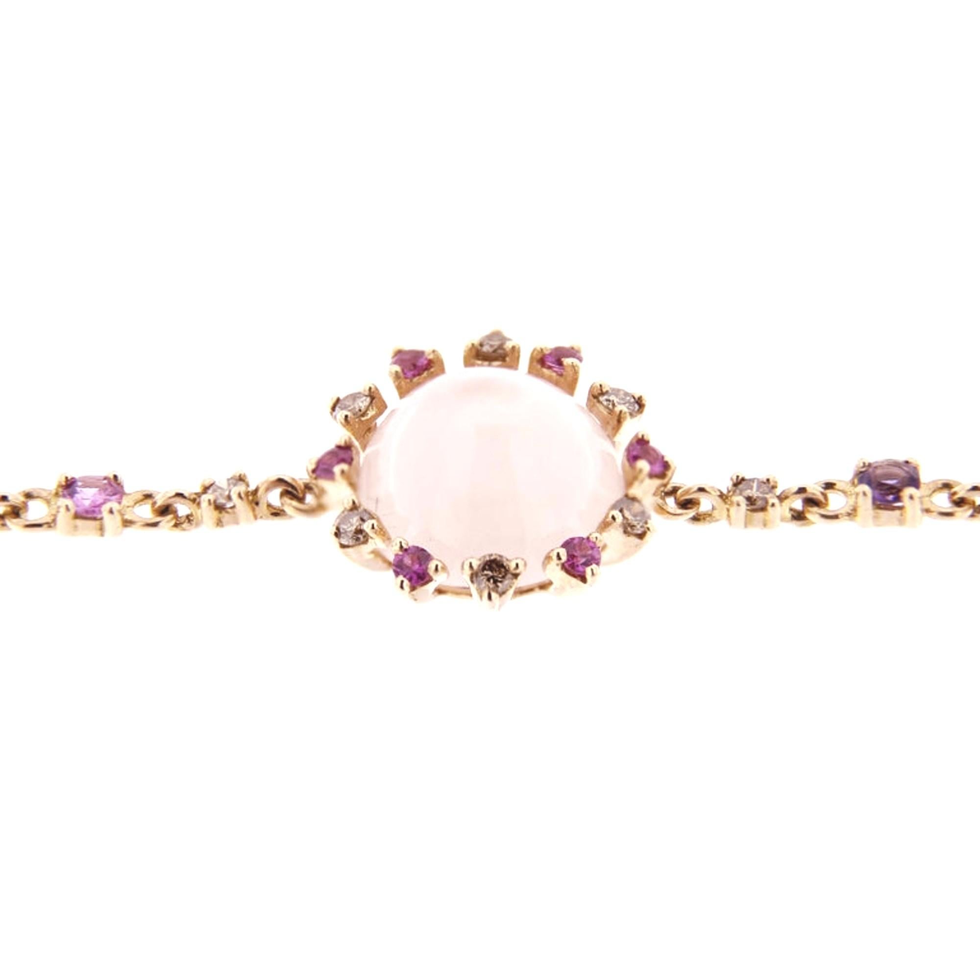 Alex Jona Pink Sapphire Amethyst Moonstone Diamond Gold Link Bracelet In New Condition For Sale In Torino, IT