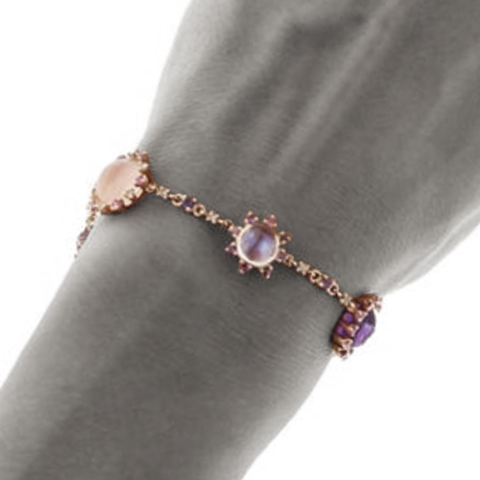 Women's Alex Jona Pink Sapphire Amethyst Moonstone Diamond Gold Link Bracelet For Sale