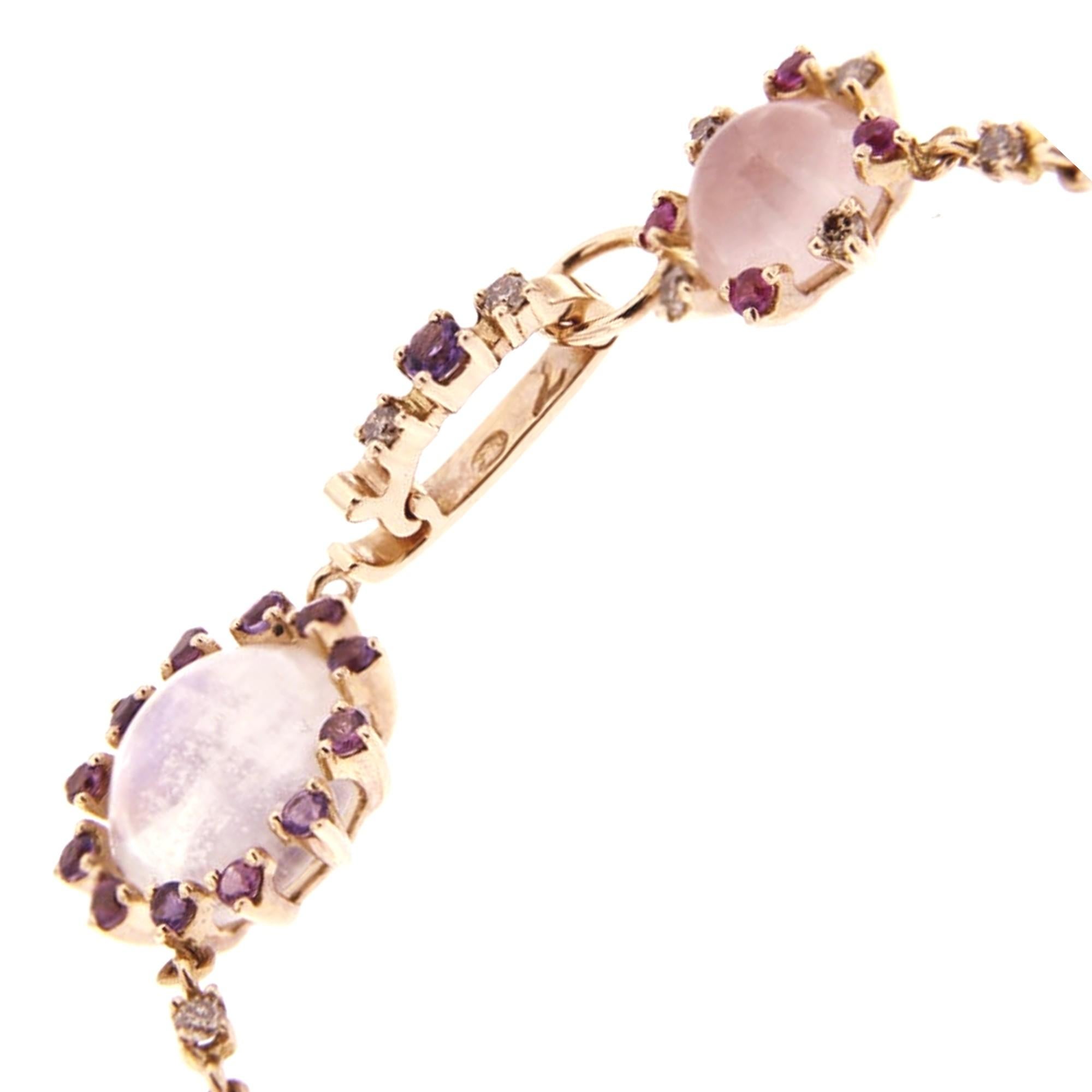 Alex Jona Pink Sapphire Amethyst Moonstone Diamond Gold Link Bracelet For Sale 1