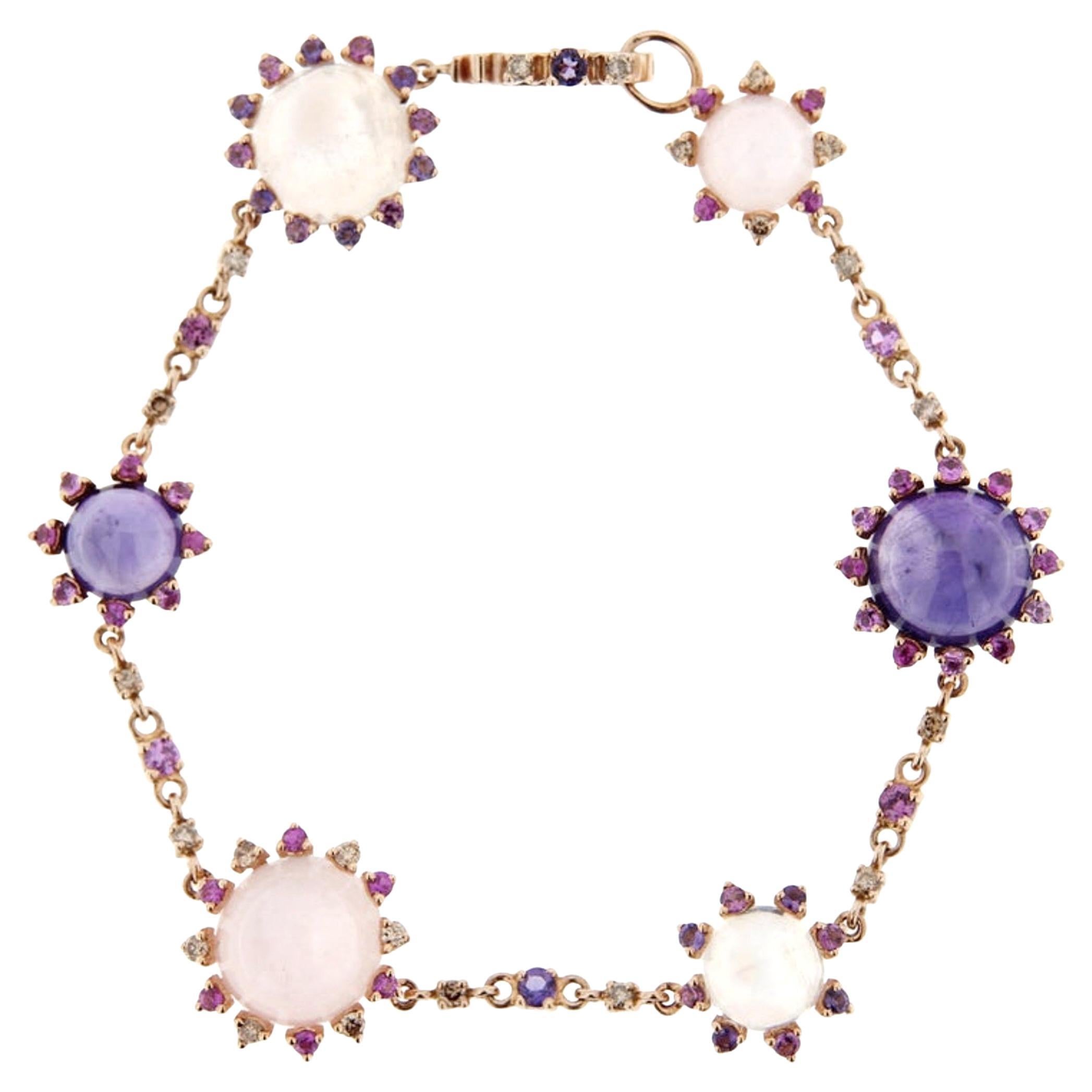 Alex Jona Pink Sapphire Amethyst Moonstone Diamond Gold Link Bracelet For Sale