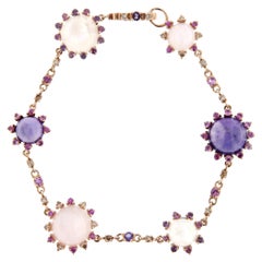 Alex Jona Pink Sapphire Amethyst Moonstone Diamond Gold Link Bracelet