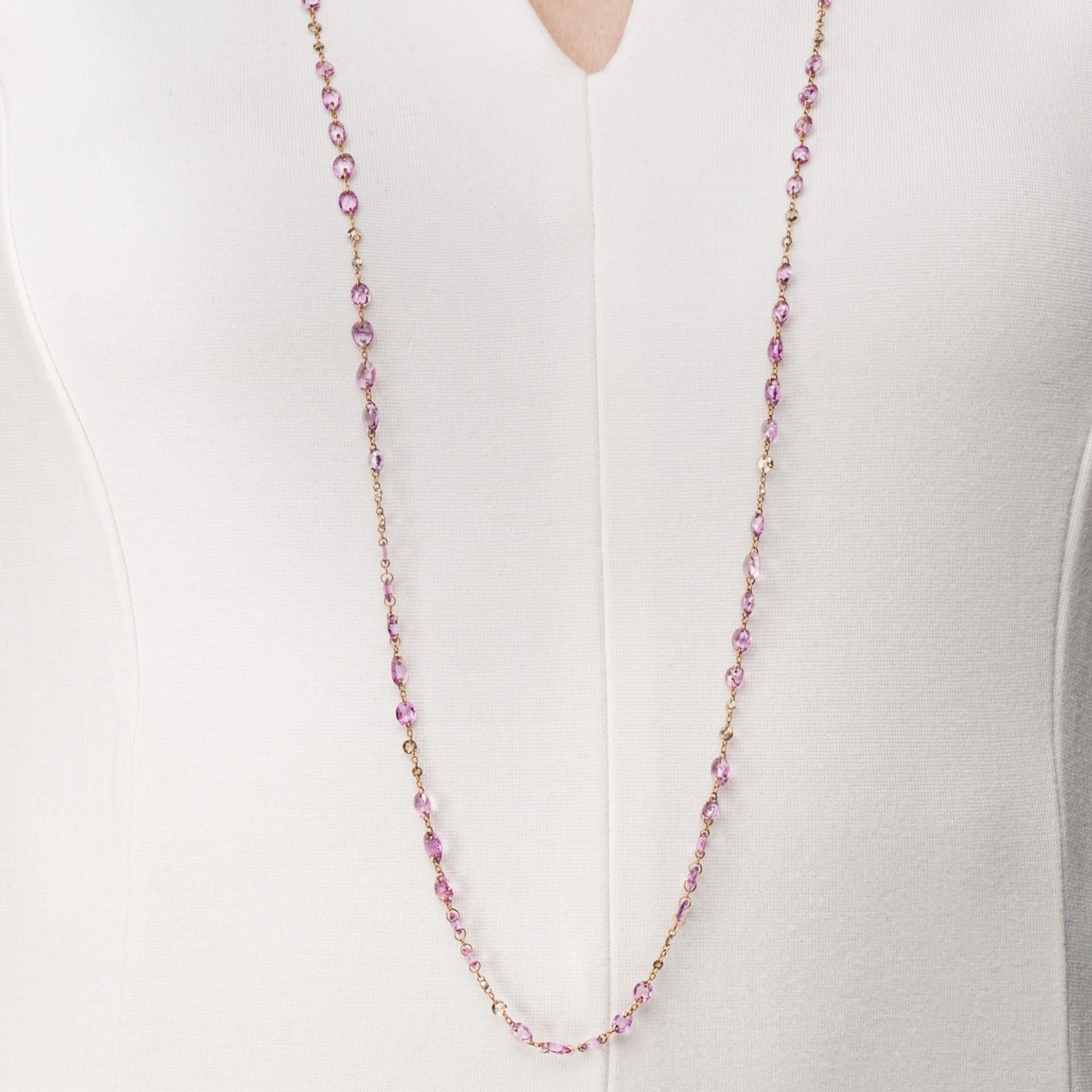 Alex Jona Pink Sapphire Brown Diamond 18 Karat Rose Gold Long Necklace In New Condition For Sale In Torino, IT