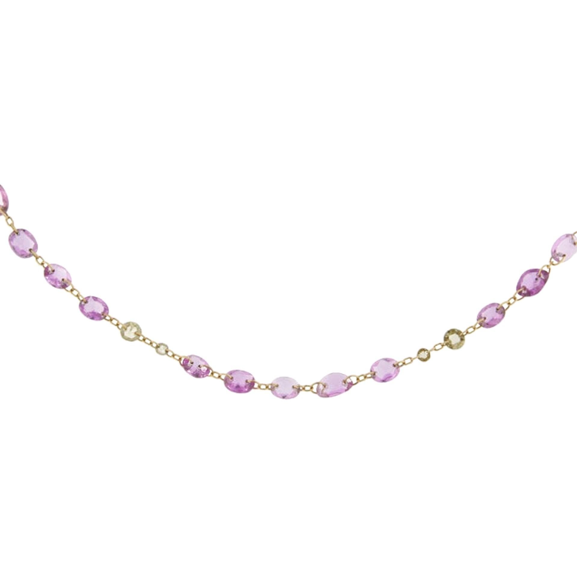 Alex Jona Pink Sapphire Brown Diamond 18 Karat Rose Gold Long Necklace For Sale