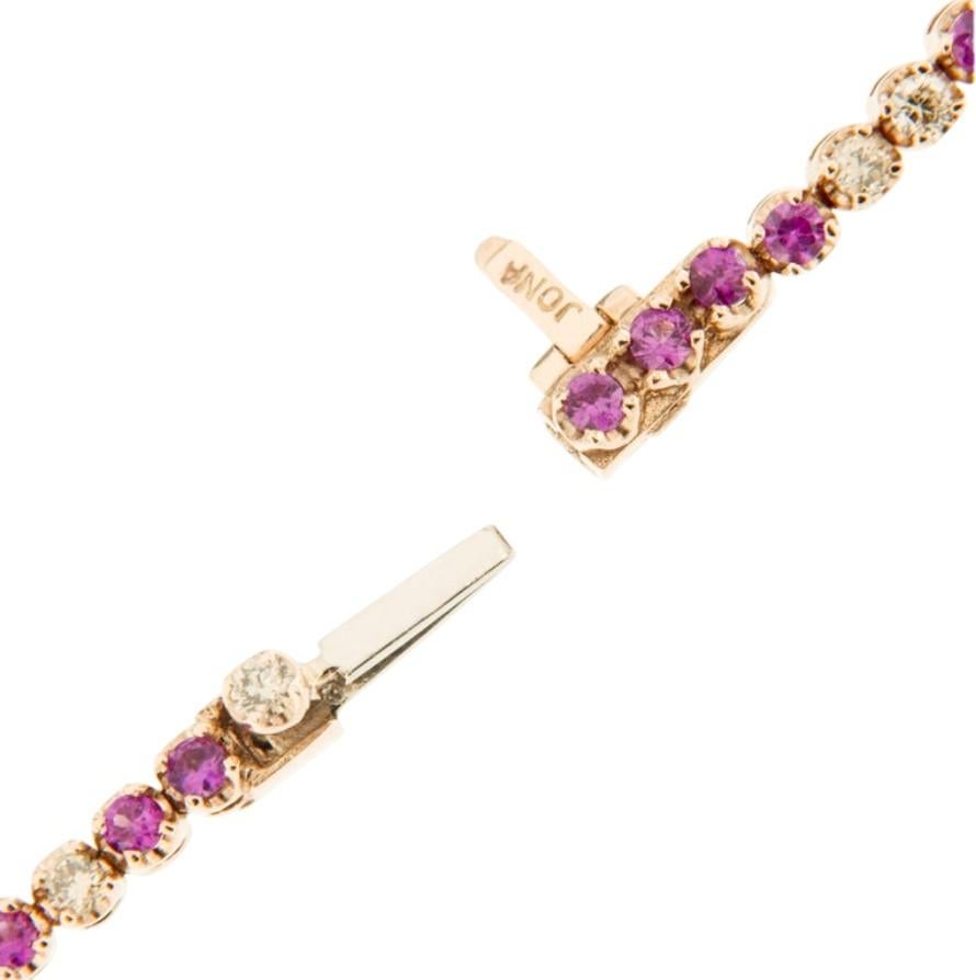 Alex Jona Pink Sapphire Brown Diamond 18 Karat Rose Gold Tennis Bracelet In New Condition For Sale In Lugano, CH