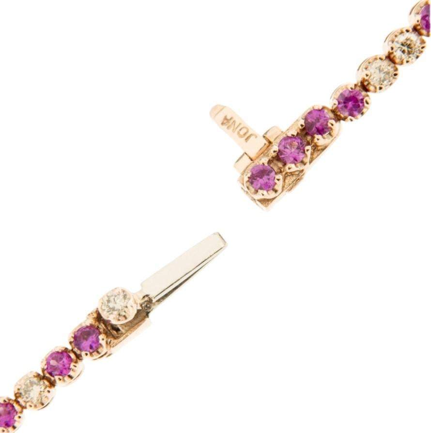 Alex Jona Pink Sapphire Brown Diamond 18 Karat Rose Gold Tennis Bracelet In New Condition For Sale In Torino, IT