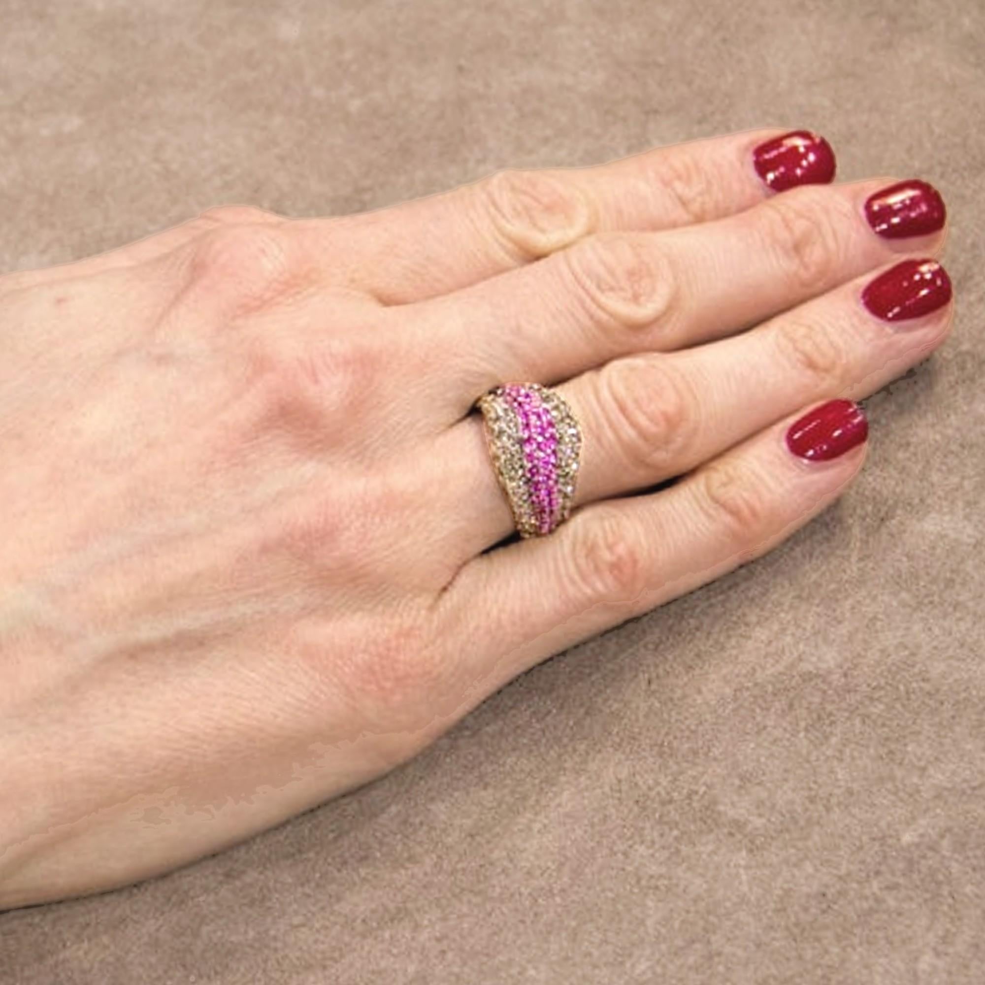 Alex Jona design collection, cognac diamond (1,68 carats) and pink sapphire pavé (1,40 carats) ring mounted in 18 karat white gold. US size 6,5 (can be sized).

Alex Jona jewels stand out, not only for their special design and for the excellent