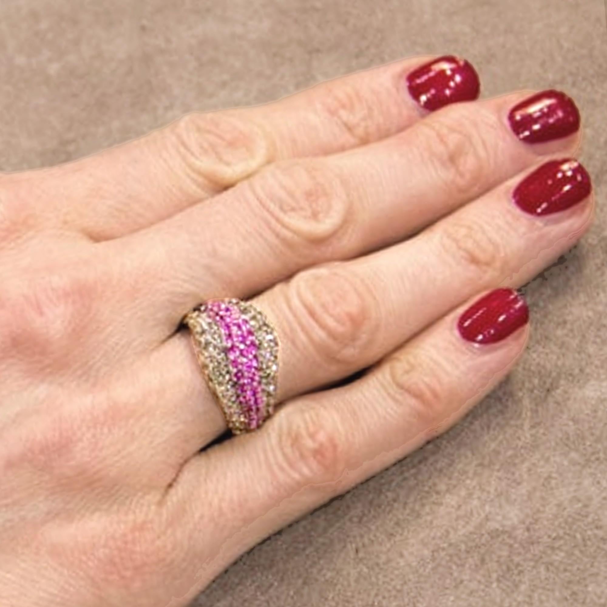 Women's Alex Jona Pink Sapphire Brown Diamond 18 Karat White Gold Ring For Sale