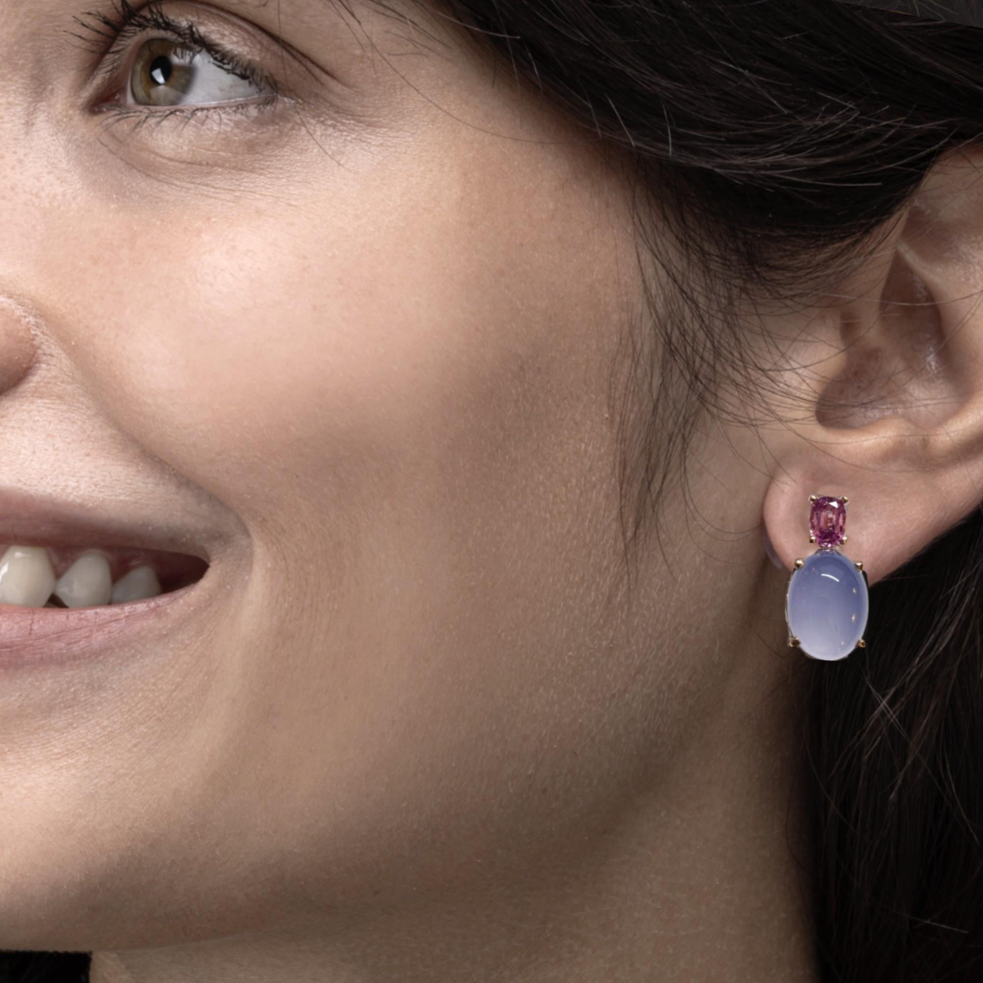 Alex Jona Pink Sapphire Chalcedony 18 Karat Yellow Gold Earrings In New Condition For Sale In Lugano, CH