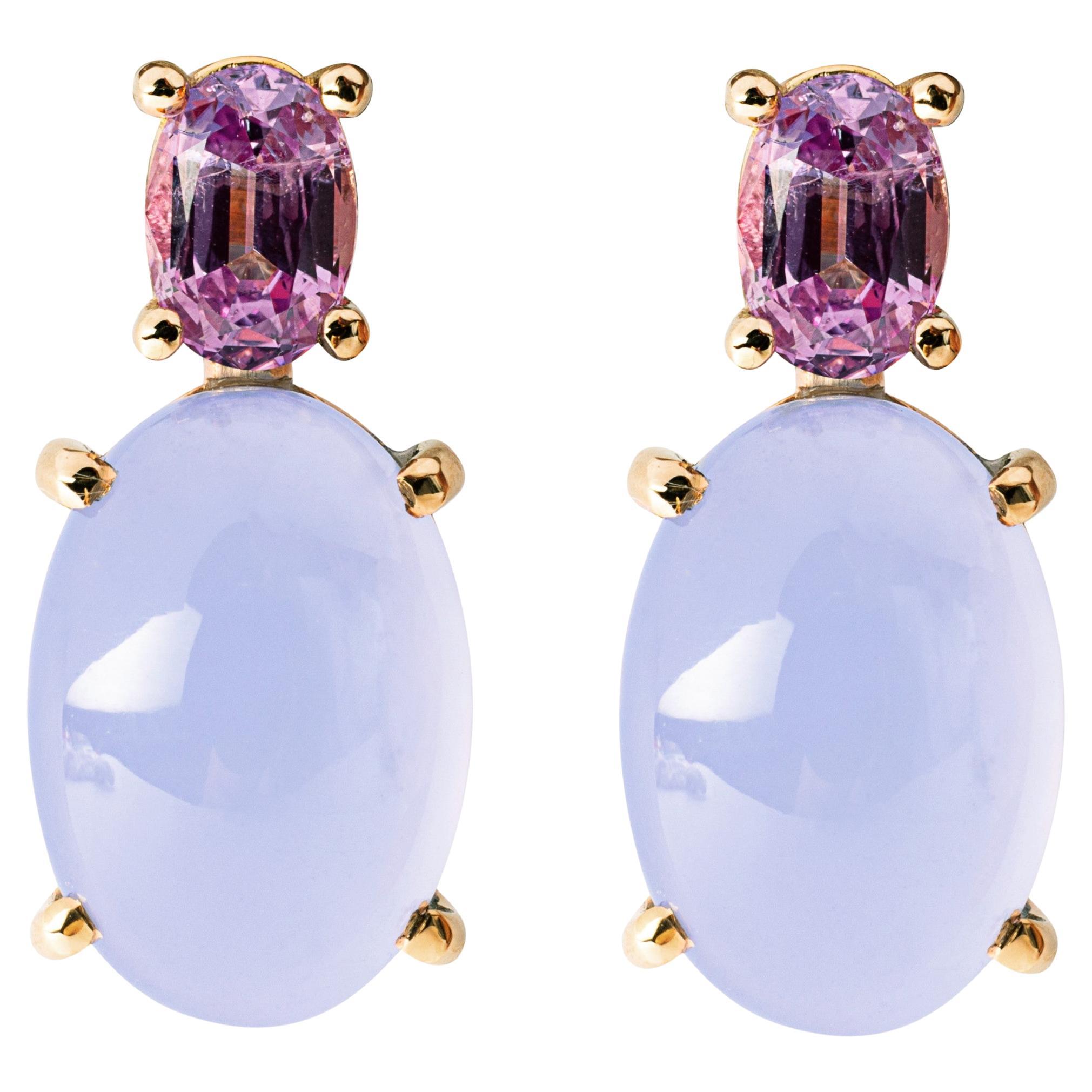 Alex Jona Pink Sapphire Chalcedony 18 Karat Yellow Gold Earrings