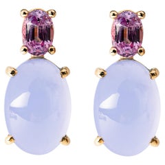 Alex Jona Pink Sapphire Chalcedony 18 Karat Yellow Gold Earrings