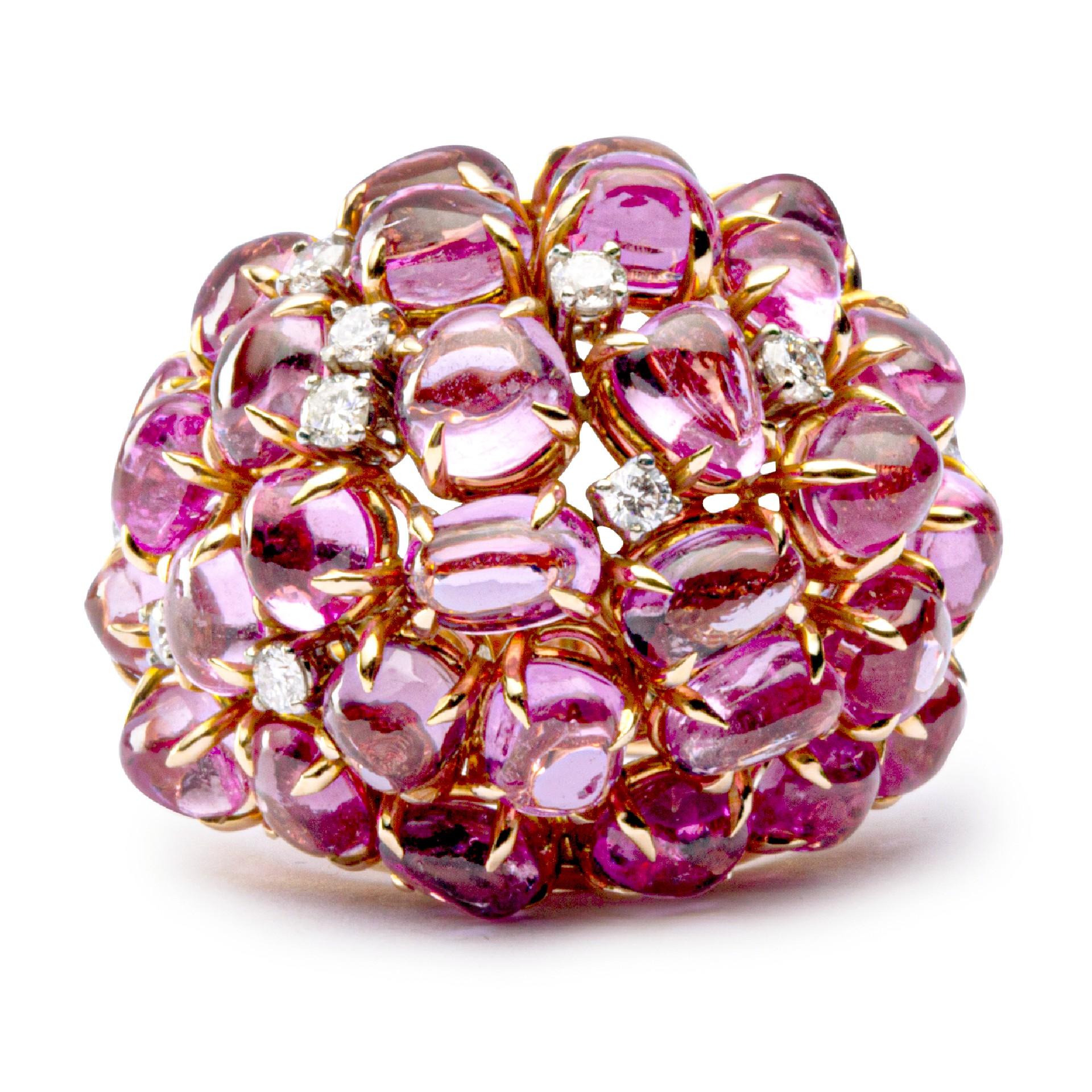 Alex Jona Pink Sapphire Diamond 18 Karat Rose Gold Dome Ring In New Condition For Sale In Torino, IT