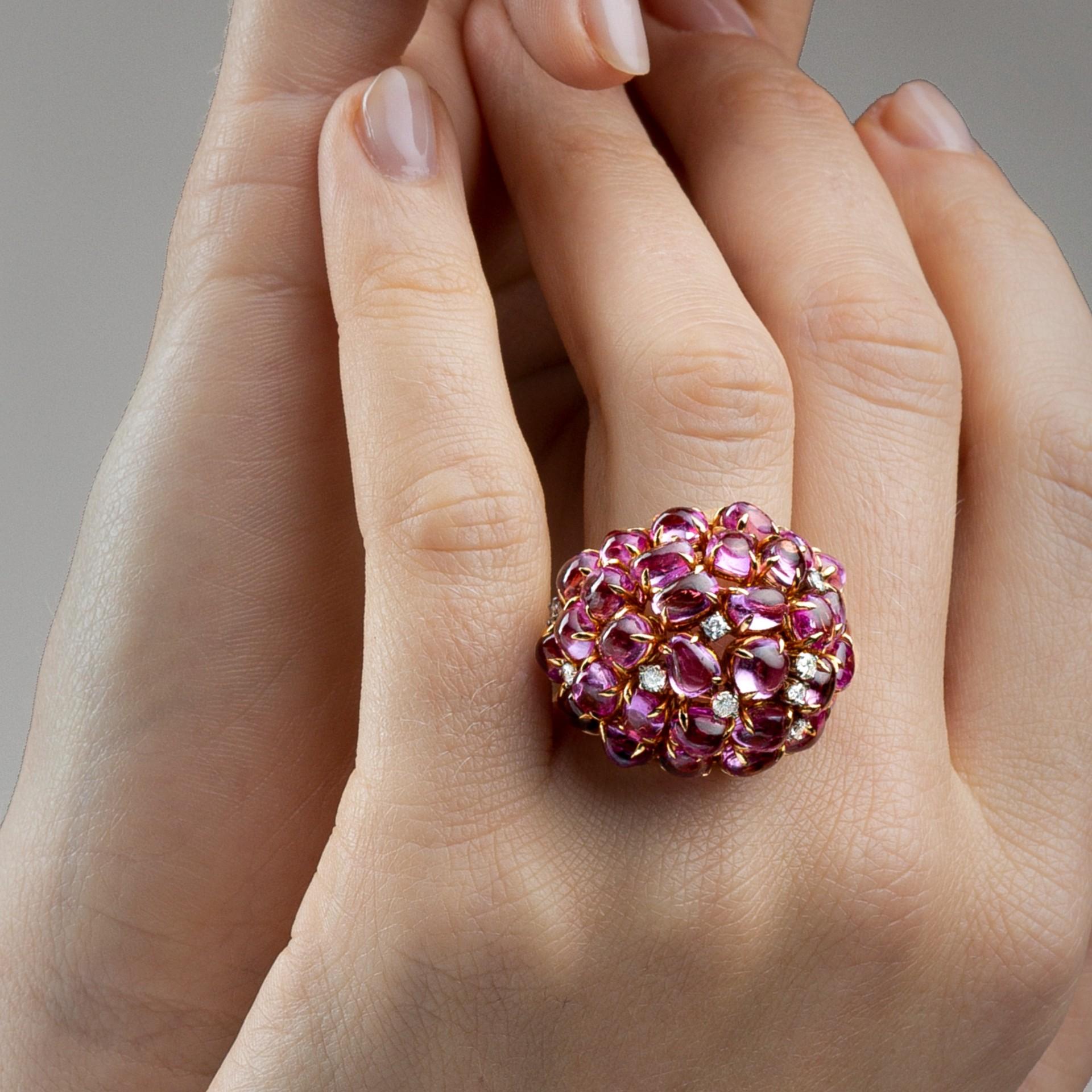 Women's Alex Jona Pink Sapphire Diamond 18 Karat Rose Gold Dome Ring For Sale
