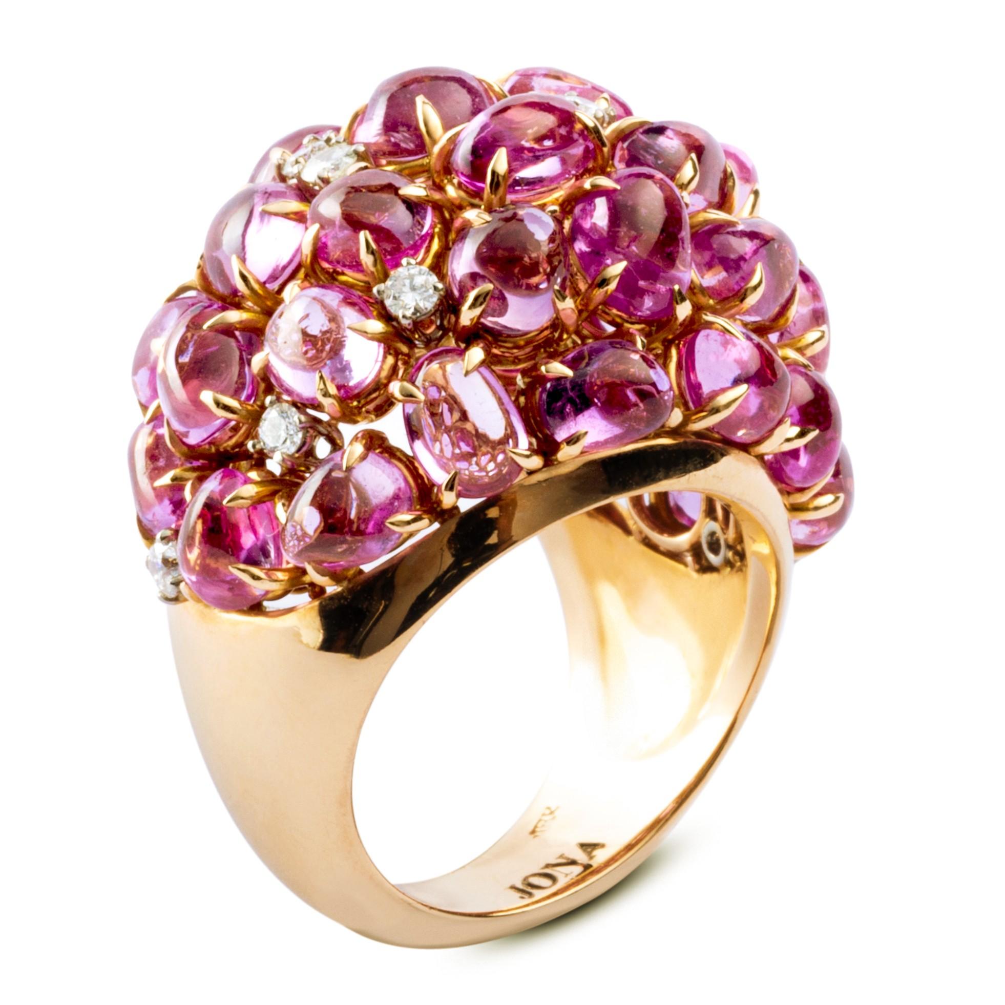 Alex Jona, bague dôme en or rose 18 carats avec saphir rose et diamants en vente 2