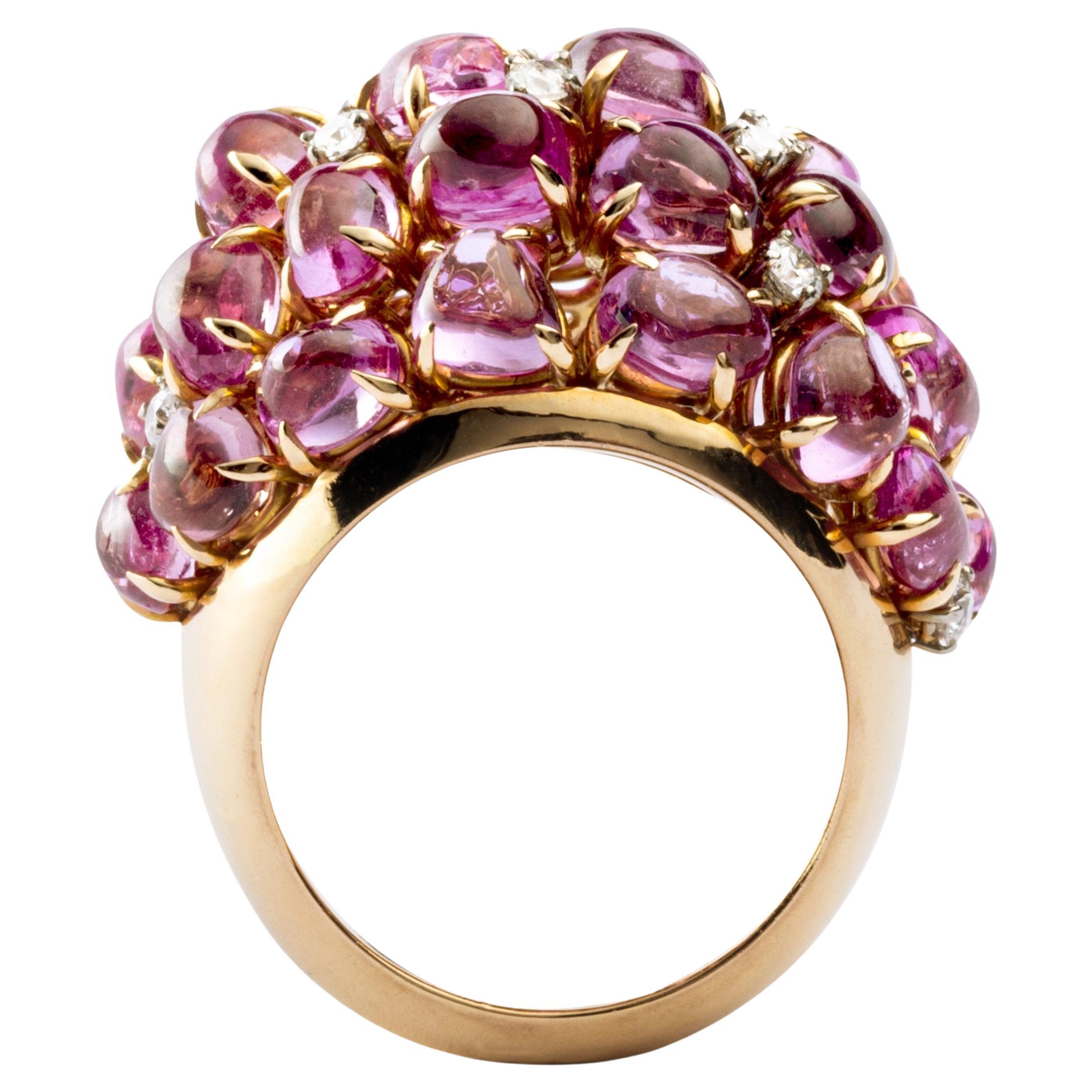 Alex Jona Pink Sapphire Diamond 18 Karat Rose Gold Dome Ring For Sale